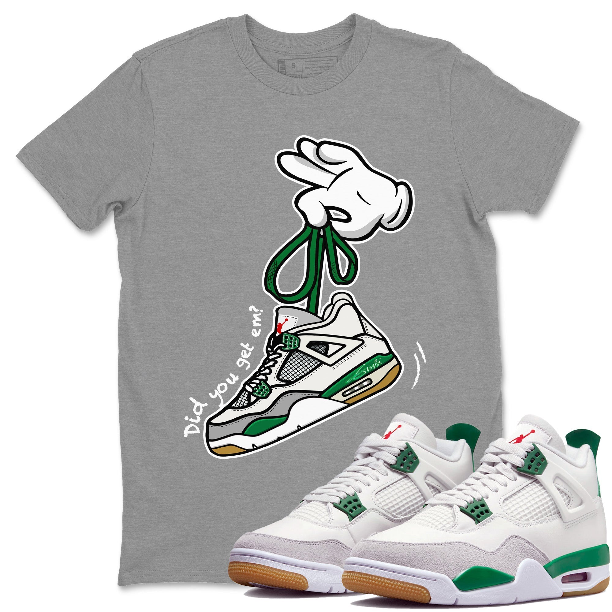 Air Jordan 4 Pine Green Cartoon Hands Crew Neck Streetwear Sneaker Shirt Nike SB Air Jordan 4 Pine Green Sneaker T-Shirts Size Chart