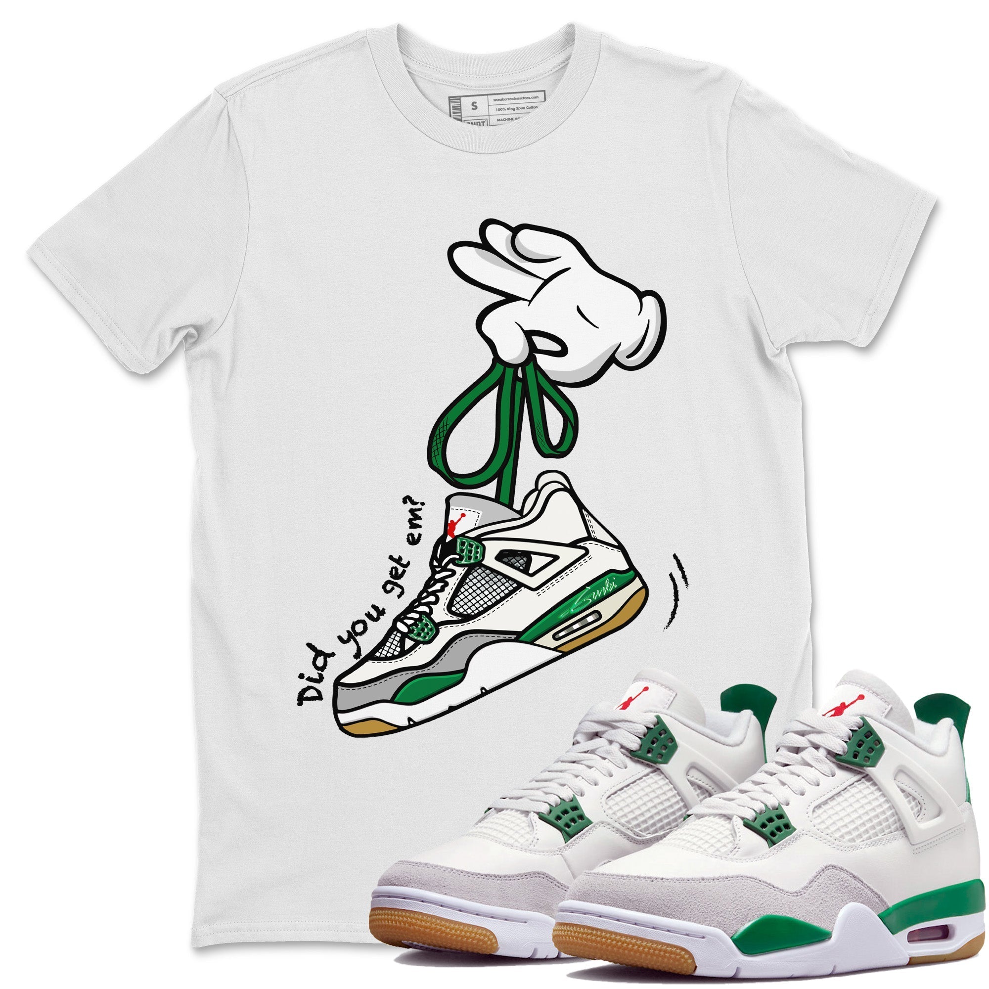 Air Jordan 4 Pine Green Sneaker Match Tees Cartoon Hands Streetwear Sneaker Shirt Nike SB Air Jordan 4 Pine Green Sneaker Release Tees Unisex Shirts White 1