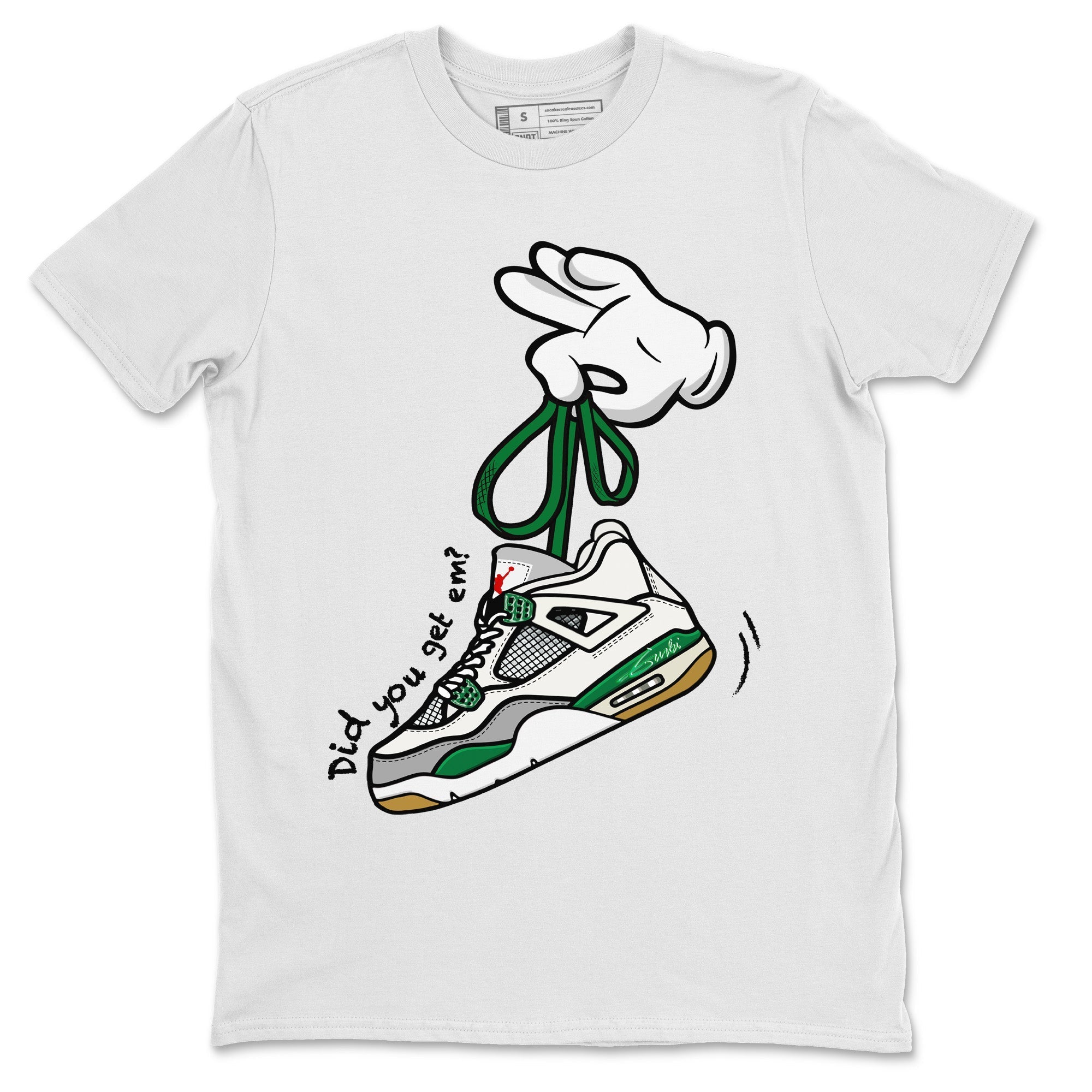 Air Jordan 4 Pine Green Sneaker Match Tees Cartoon Hands Streetwear Sneaker Shirt Nike SB Air Jordan 4 Pine Green Sneaker Release Tees Unisex Shirts White 2