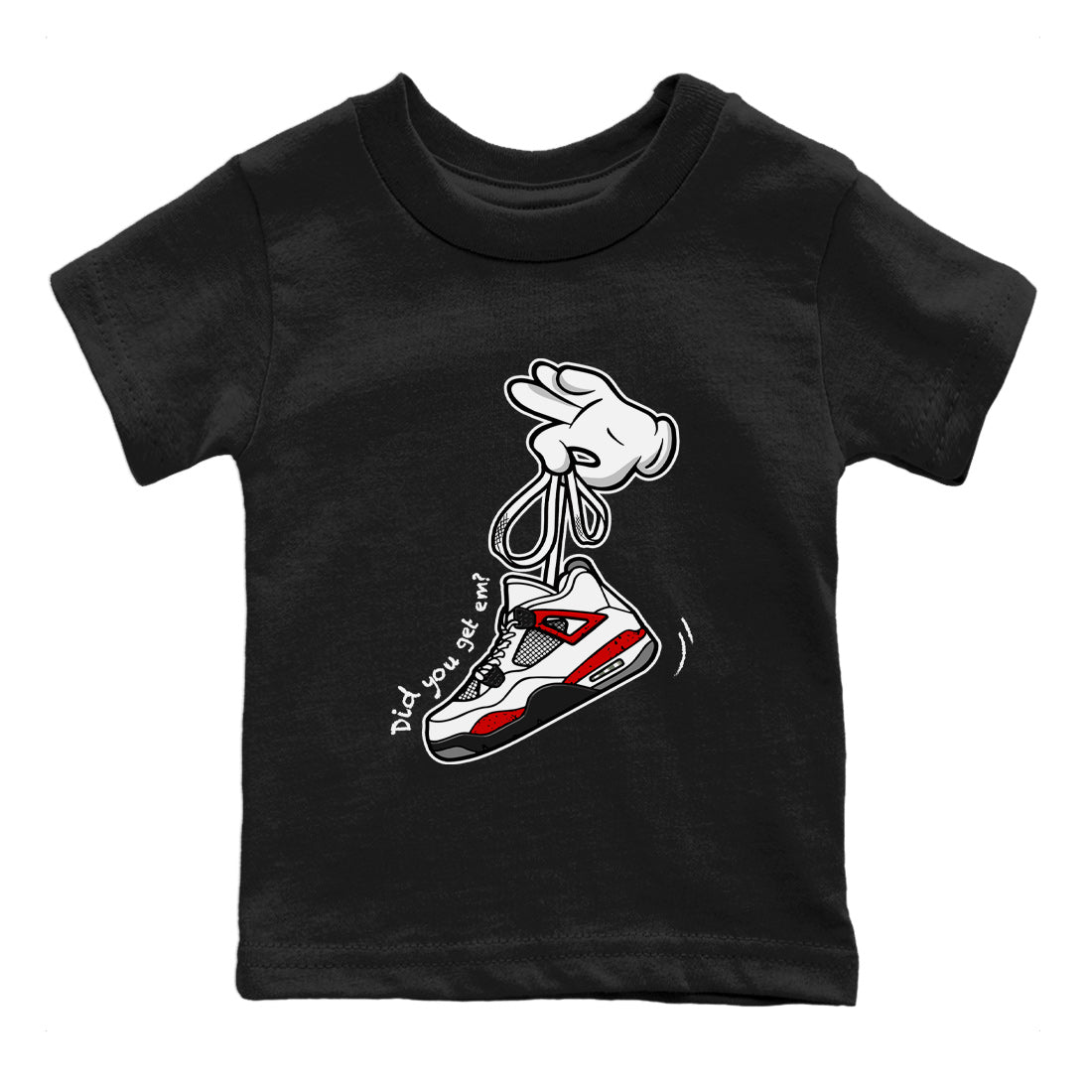 Air Jordan 4 Red Cement Sneaker Match Tees Cartoon Hands Streetwear Sneaker Shirt Air Jordan 4 Retro Red Cement Drip Gear Zone Sneaker Matching Clothing Kids Shirts Black 2