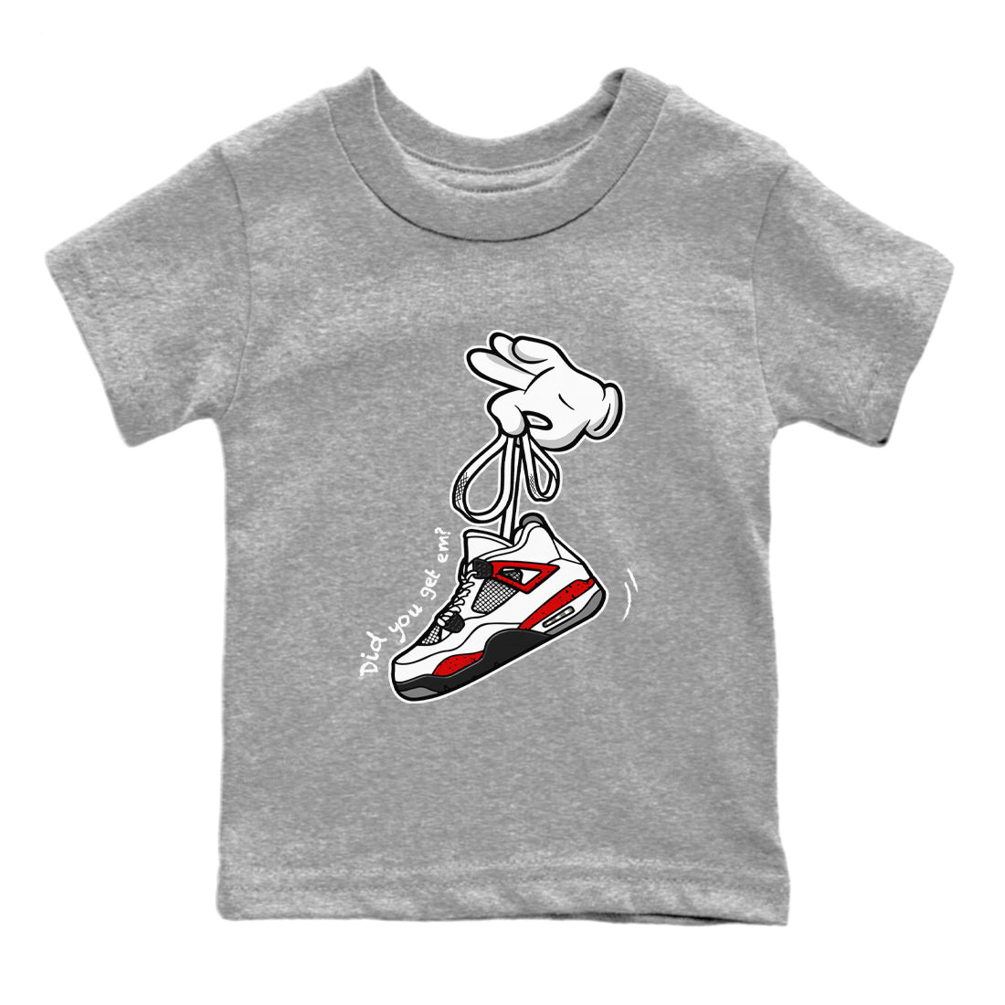 Air Jordan 4 Red Cement Sneaker Match Tees Cartoon Hands Streetwear Sneaker Shirt Air Jordan 4 Retro Red Cement Drip Gear Zone Sneaker Matching Clothing Kids Shirts Heather Grey 2