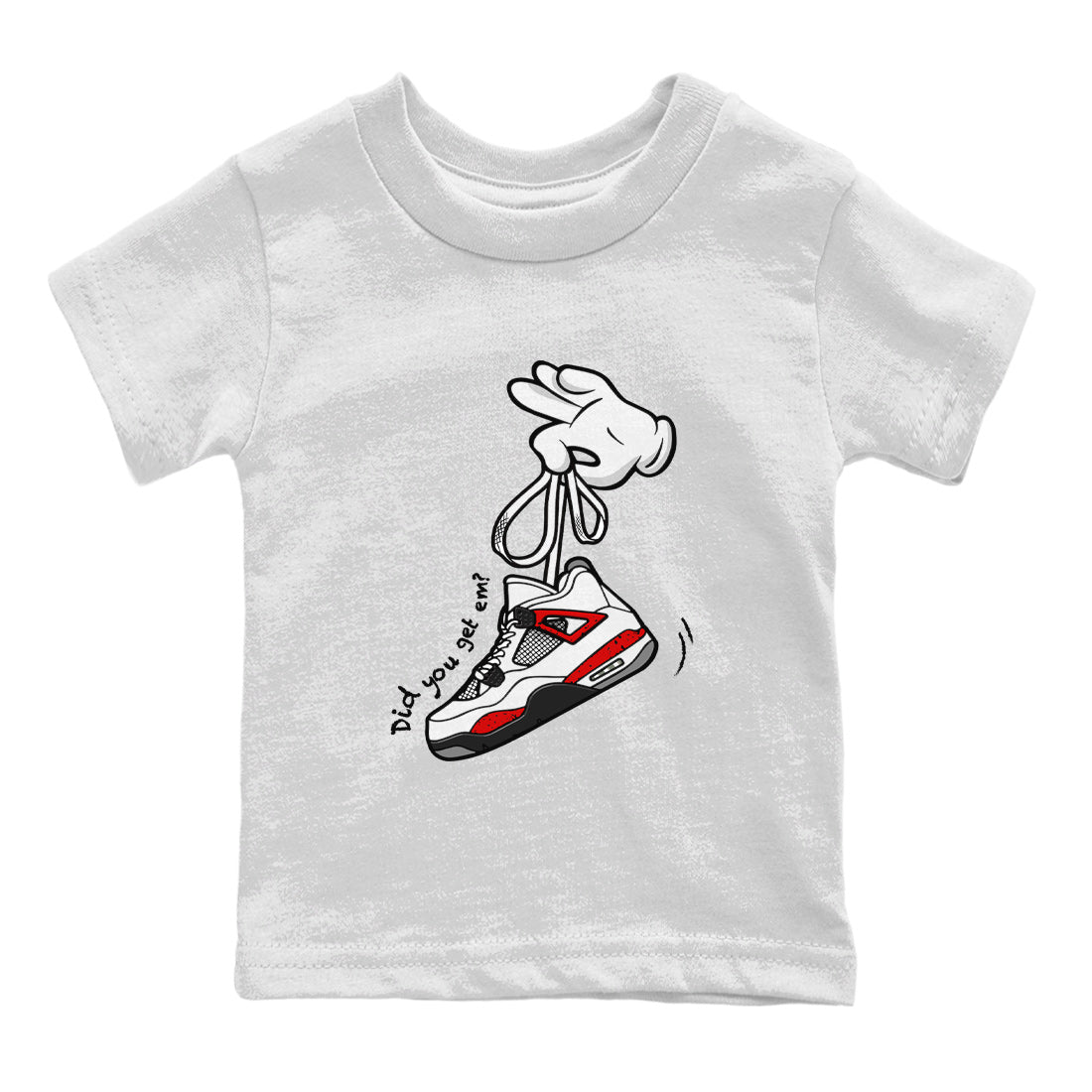 Air Jordan 4 Red Cement Sneaker Match Tees Cartoon Hands Streetwear Sneaker Shirt Air Jordan 4 Retro Red Cement Drip Gear Zone Sneaker Matching Clothing Kids Shirts White 2