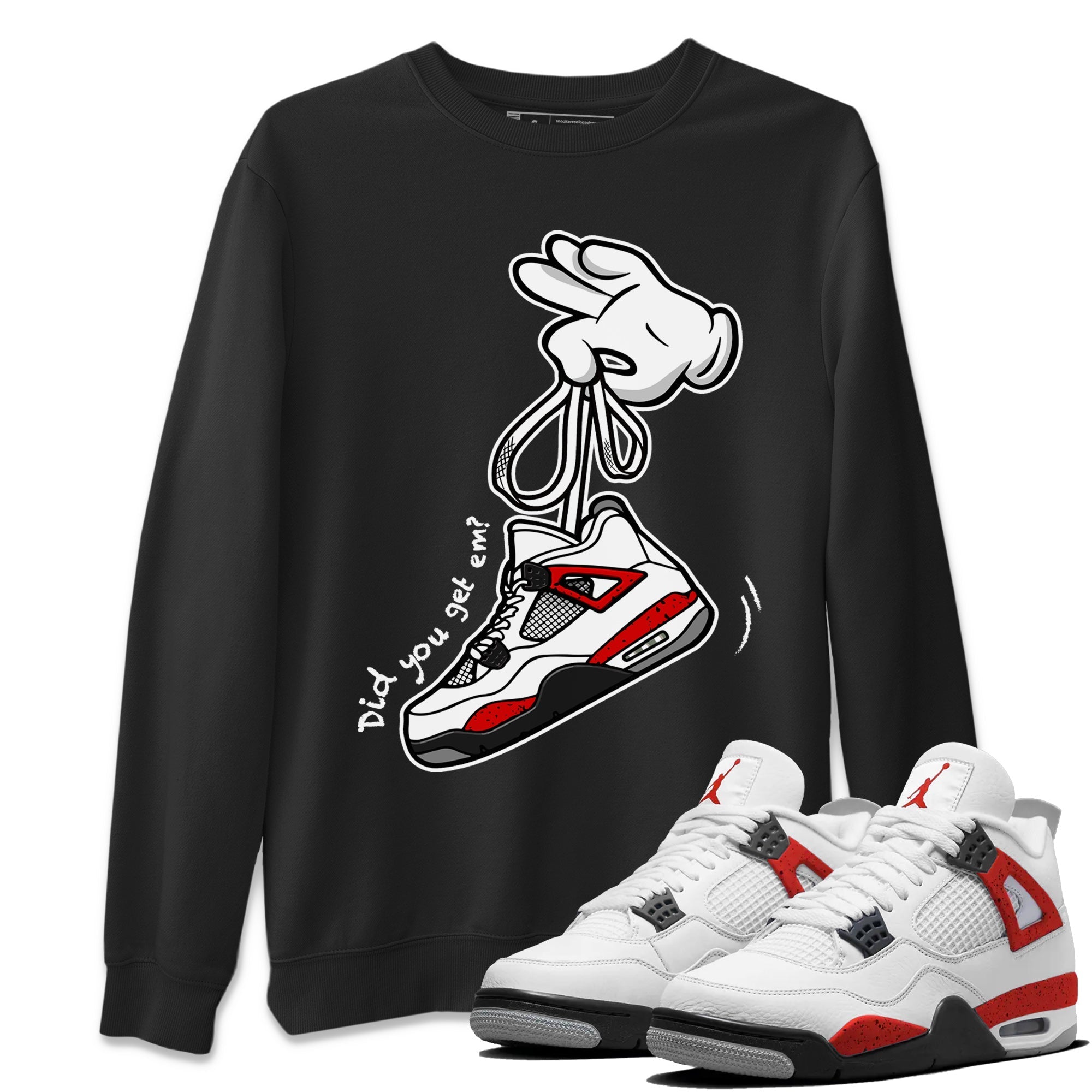 Air Jordan 4 Red Cement Sneaker Match Tees Cartoon Hands Streetwear Sneaker Shirt Air Jordan 4 Retro Red Cement Drip Gear Zone Sneaker Matching Clothing Unisex Shirts Black 1