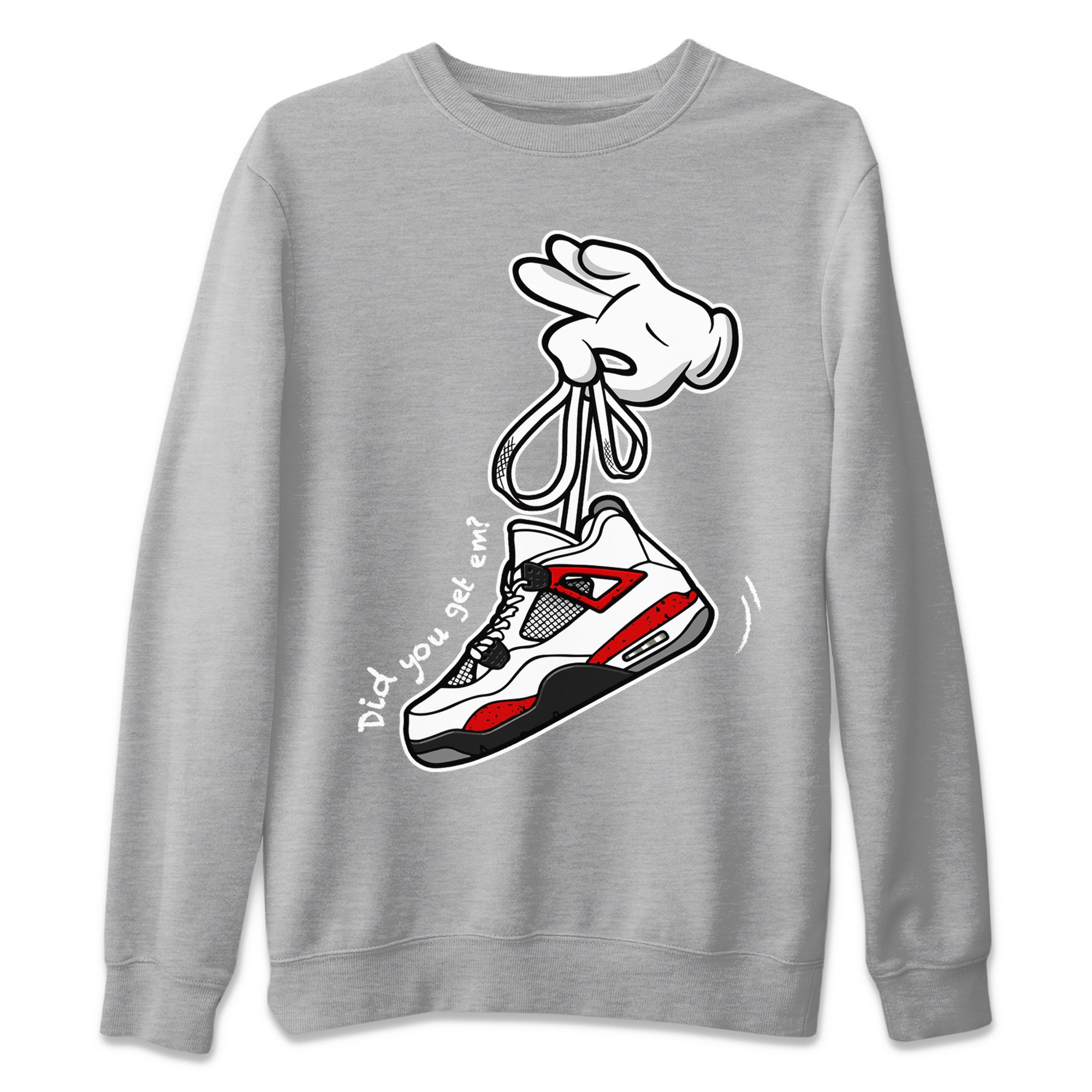 Air Jordan 4 Red Cement Sneaker Match Tees Cartoon Hands Streetwear Sneaker Shirt Air Jordan 4 Retro Red Cement Drip Gear Zone Sneaker Matching Clothing Unisex Shirts Heather Grey 2