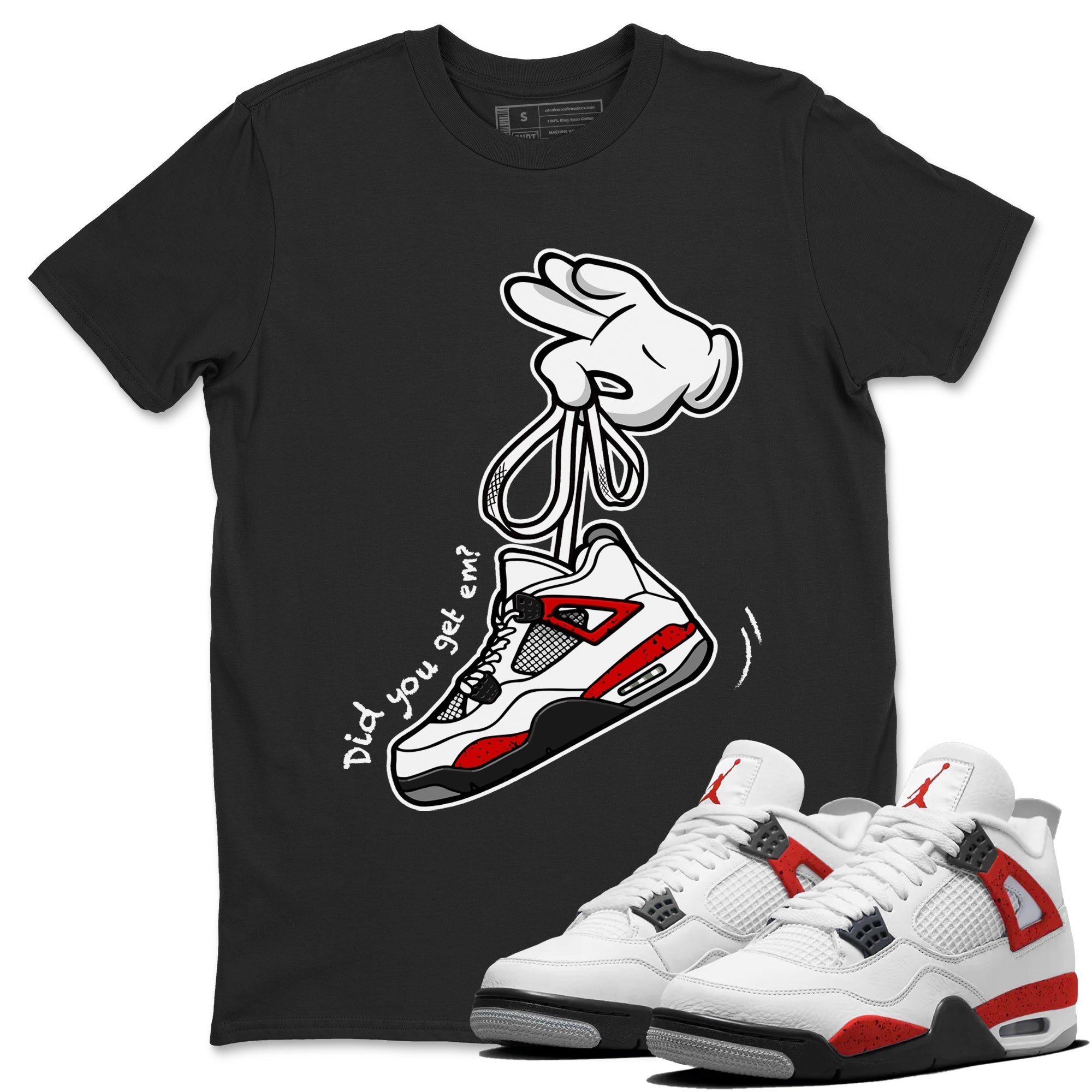 Air Jordan 4 Red Cement Sneaker Match Tees Cartoon Hands Streetwear Sneaker Shirt Air Jordan 4 Retro Red Cement Drip Gear Zone Sneaker Matching Clothing Unisex Shirts Black 1