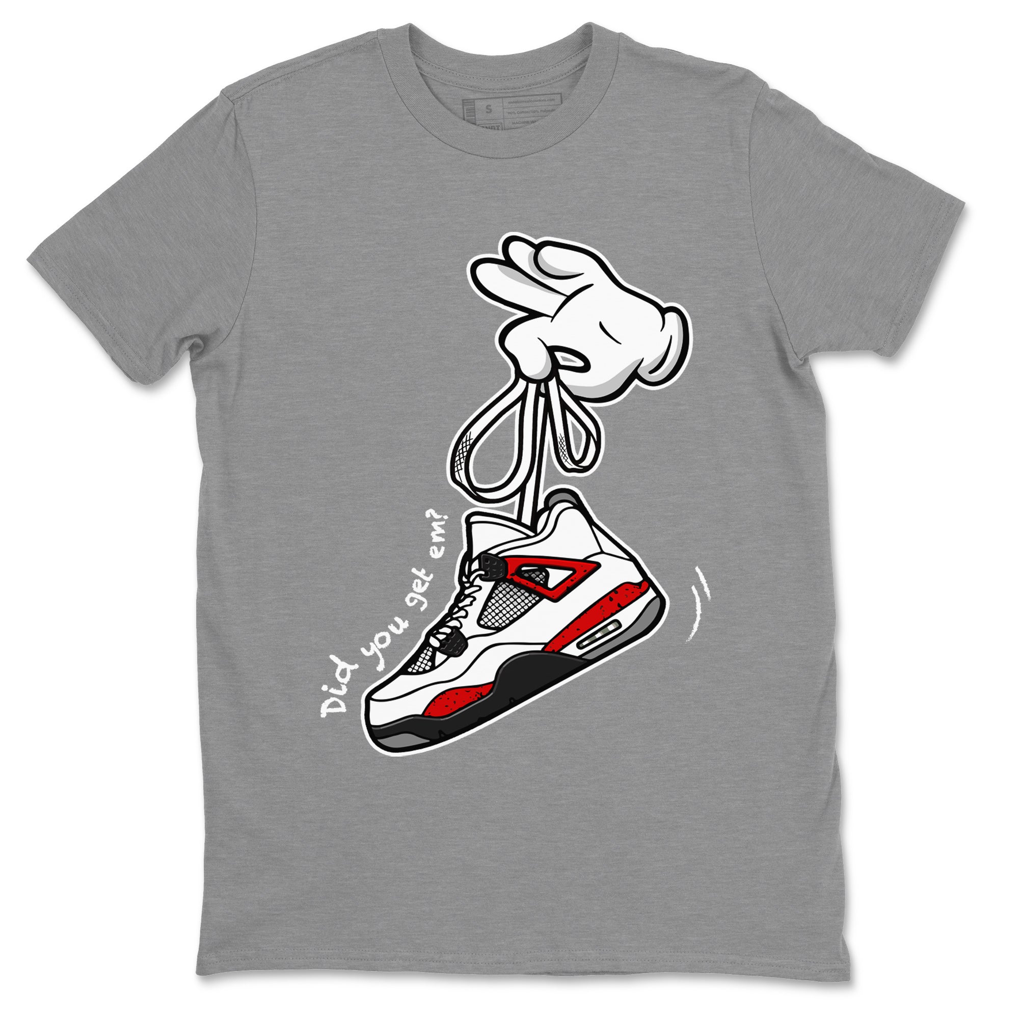 Air Jordan 4 Red Cement Sneaker Match Tees Cartoon Hands Streetwear Sneaker Shirt Air Jordan 4 Retro Red Cement Drip Gear Zone Sneaker Matching Clothing Unisex Shirts Heather Grey 2