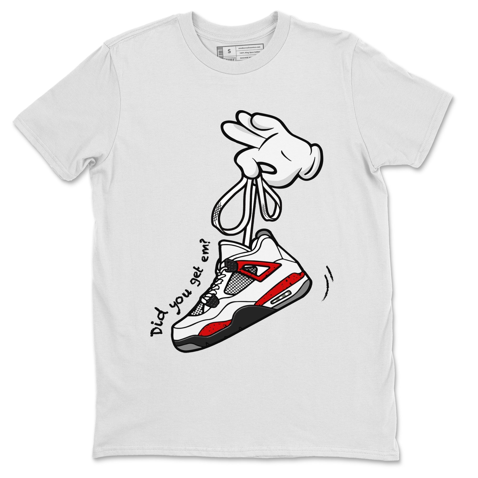 Air Jordan 4 Red Cement Sneaker Match Tees Cartoon Hands Streetwear Sneaker Shirt Air Jordan 4 Retro Red Cement Drip Gear Zone Sneaker Matching Clothing Unisex Shirts White 2