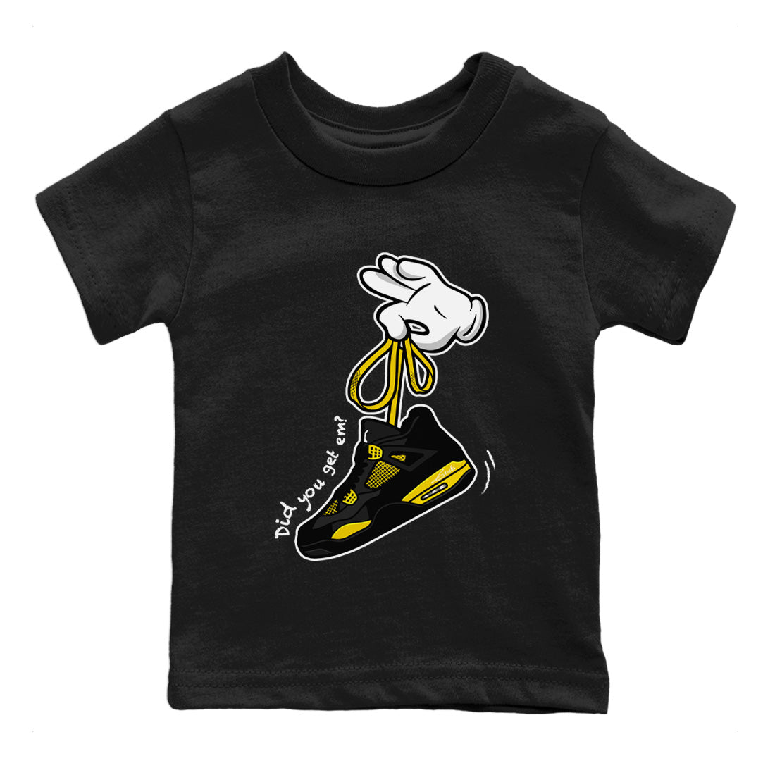 Air Jordan 4 Thunder Sneaker Match Tees Cartoon Hands Streetwear Sneaker Shirt Air Jordan 4 Retro Thunder Sneaker Release Tees Kids Shirts Black 2