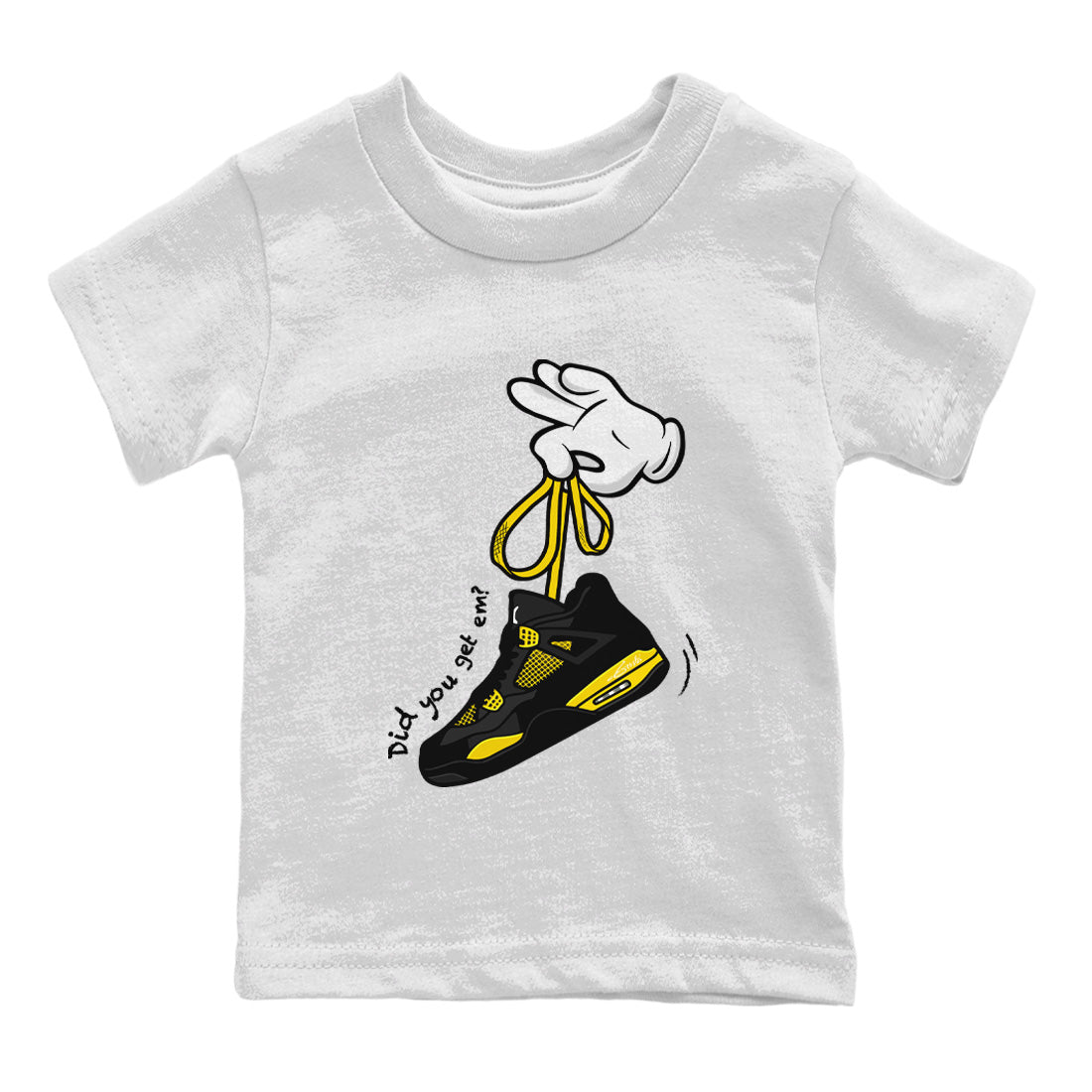 Air Jordan 4 Thunder Sneaker Match Tees Cartoon Hands Streetwear Sneaker Shirt Air Jordan 4 Retro Thunder Sneaker Release Tees Kids Shirts White 2