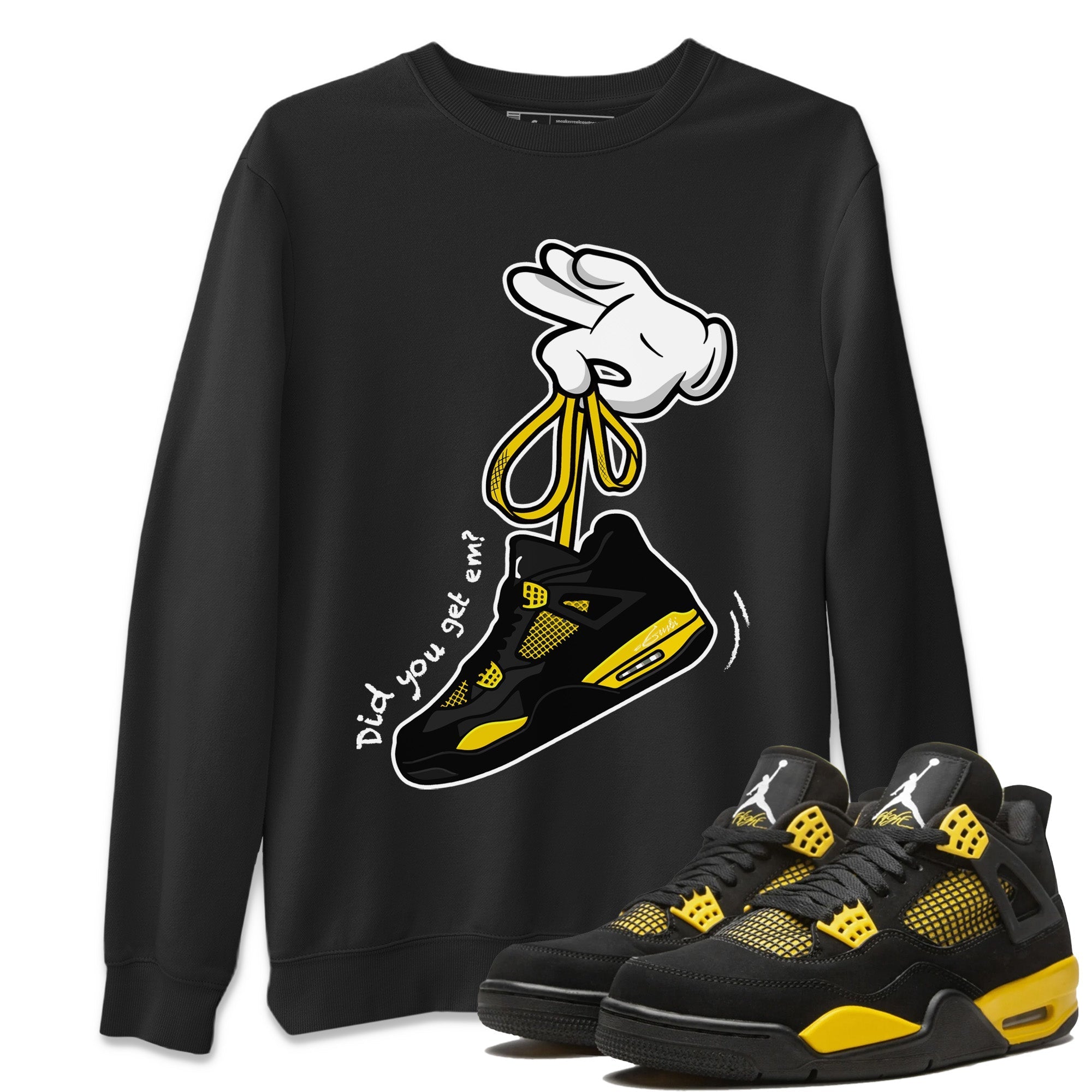 Air Jordan 4 Thunder Sneaker Match Tees Cartoon Hands Streetwear Sneaker Shirt Air Jordan 4 Retro Thunder Sneaker Release Tees Unisex Shirts Black 1