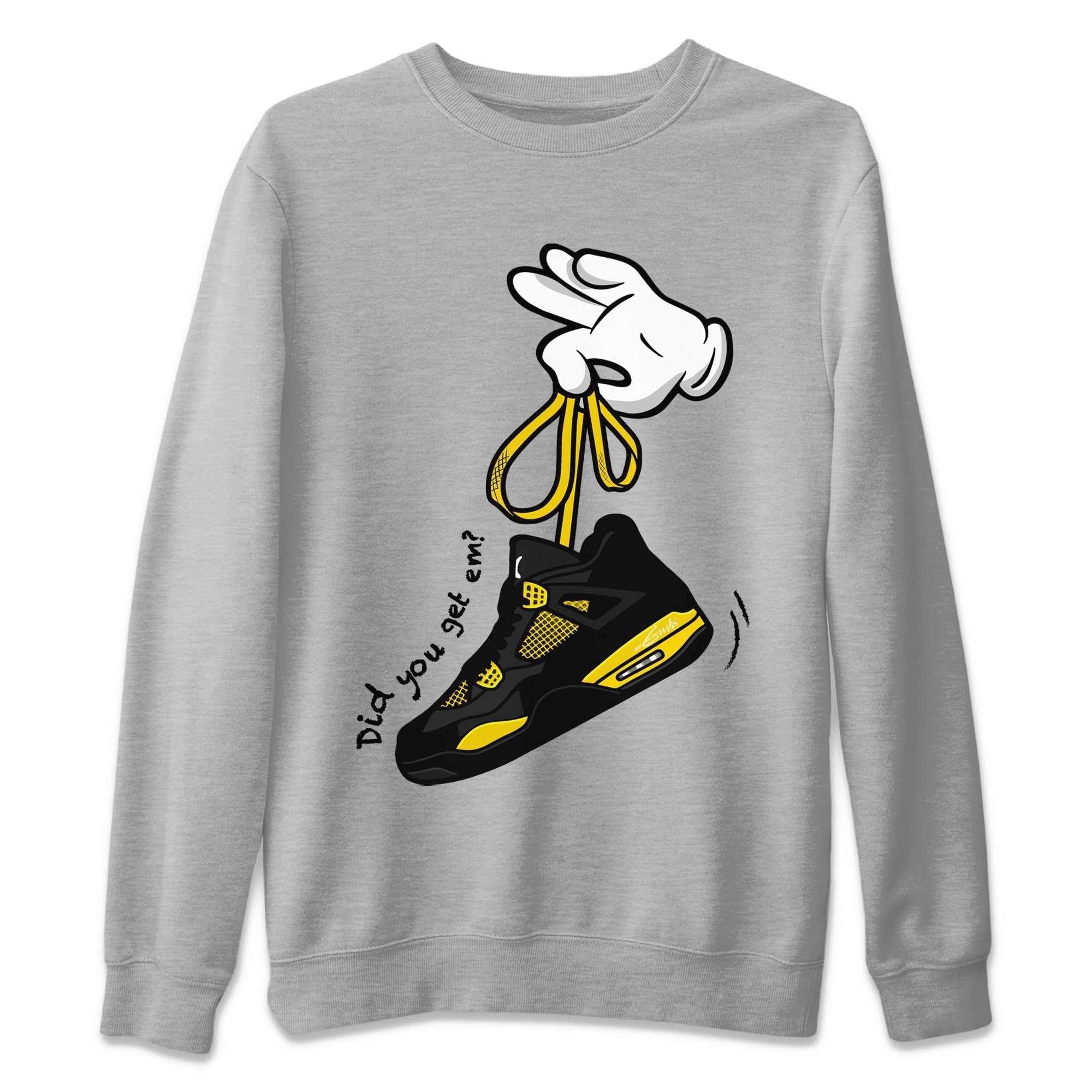 Air Jordan 4 Thunder Sneaker Match Tees Cartoon Hands Streetwear Sneaker Shirt Air Jordan 4 Retro Thunder Sneaker Release Tees Unisex Shirts Heather Grey 2