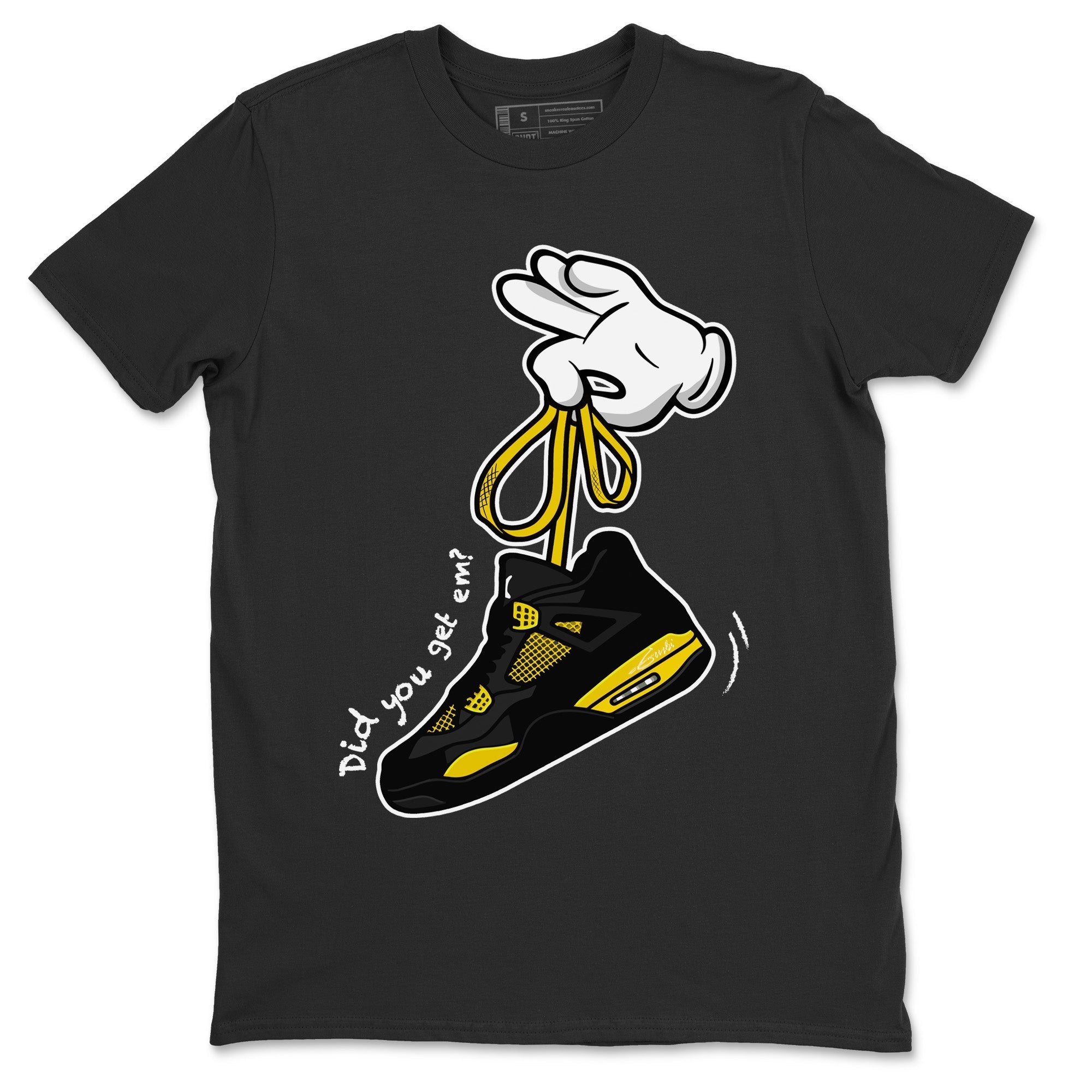 Air Jordan 4 Thunder Sneaker Match Tees Cartoon Hands Streetwear Sneaker Shirt Air Jordan 4 Retro Thunder Sneaker Release Tees Unisex Shirts Black 2
