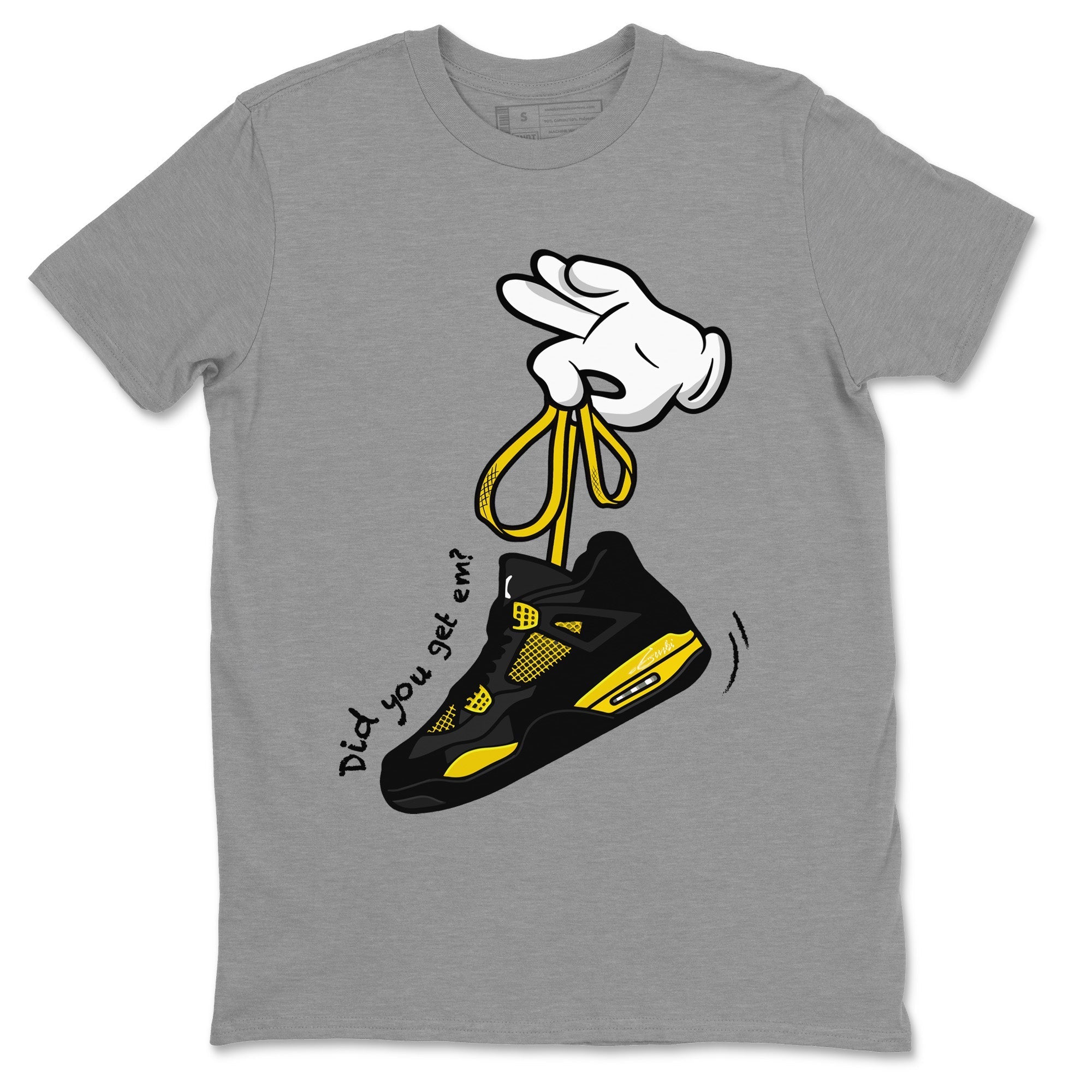 Air Jordan 4 Thunder Sneaker Match Tees Cartoon Hands Streetwear Sneaker Shirt Air Jordan 4 Retro Thunder Sneaker Release Tees Unisex Shirts Heather Grey 2