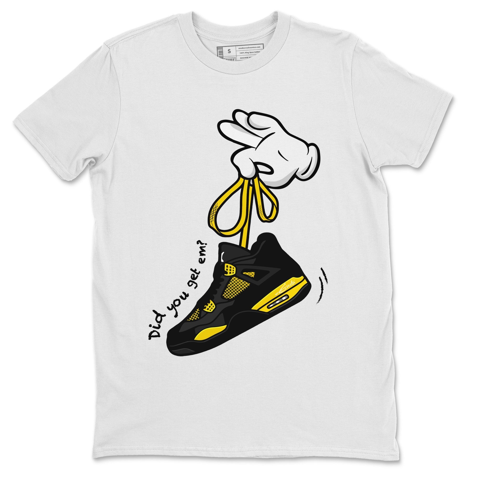 Air Jordan 4 Thunder Sneaker Match Tees Cartoon Hands Streetwear Sneaker Shirt Air Jordan 4 Retro Thunder Sneaker Release Tees Unisex Shirts White 2