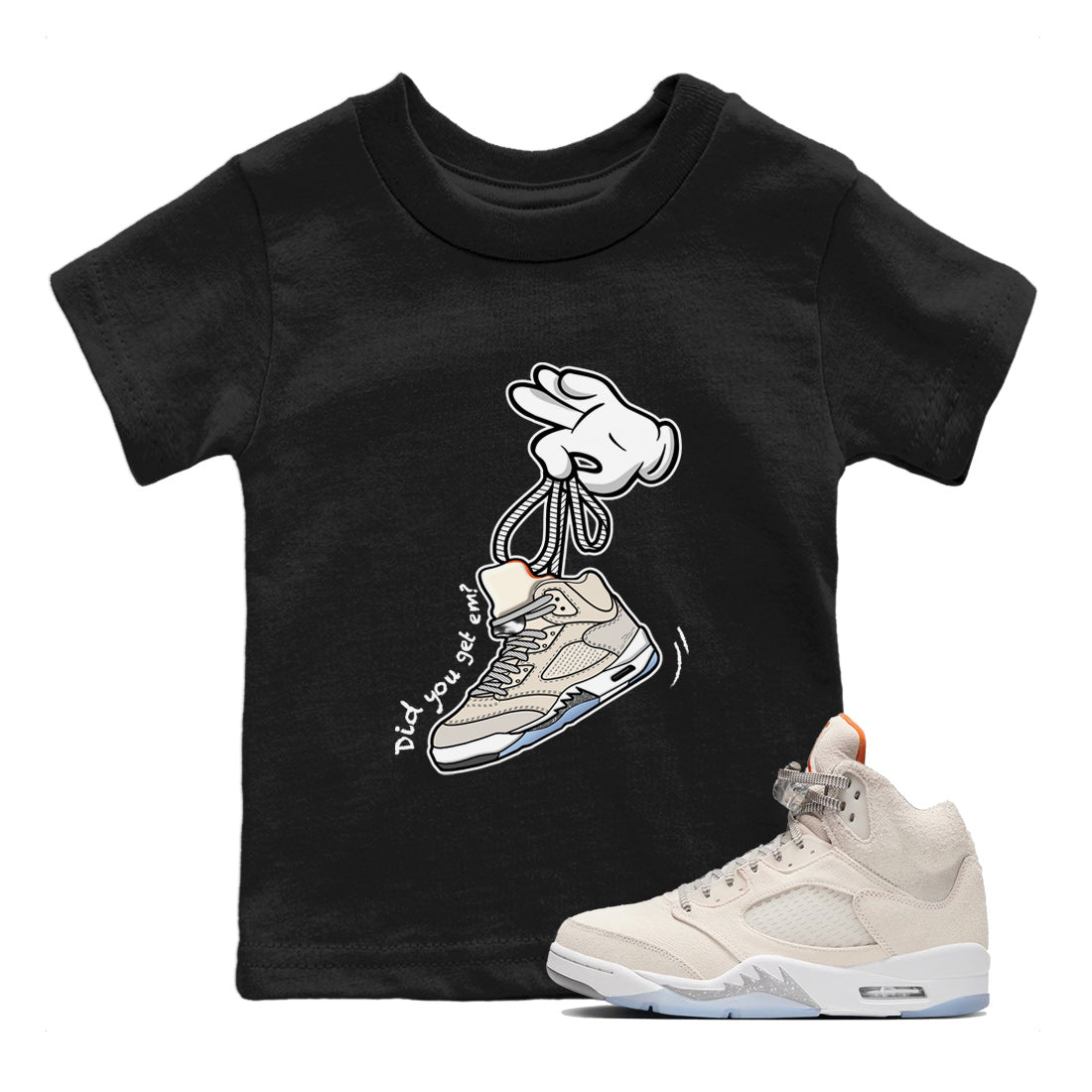 Air Jordan 5 Craft Sneaker Match Tees Cartoon Hands Streetwear Sneaker Shirt Air Jordan 5 Retro Craft Tees Kids Shirts Black 1