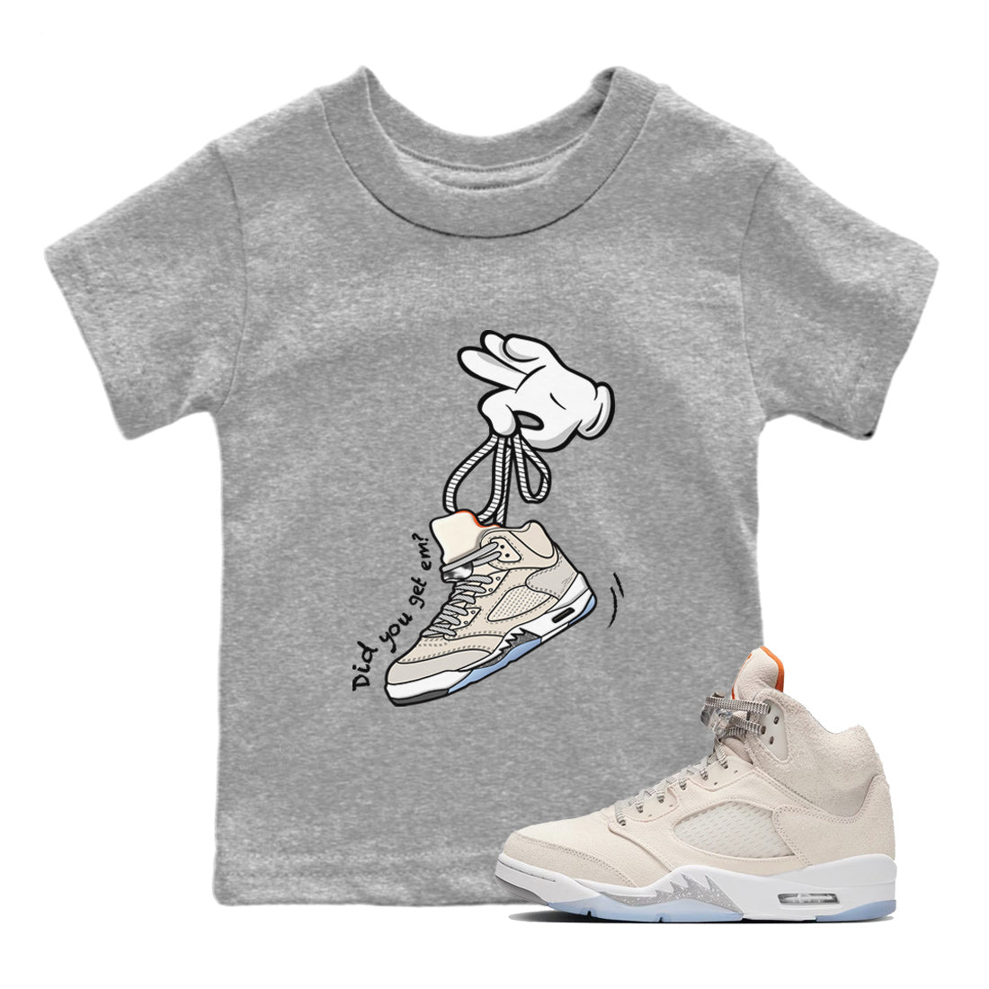 Air Jordan 5 Craft Sneaker Match Tees Cartoon Hands Streetwear Sneaker Shirt Air Jordan 5 Retro Craft Tees Kids Shirts Heather Grey 1
