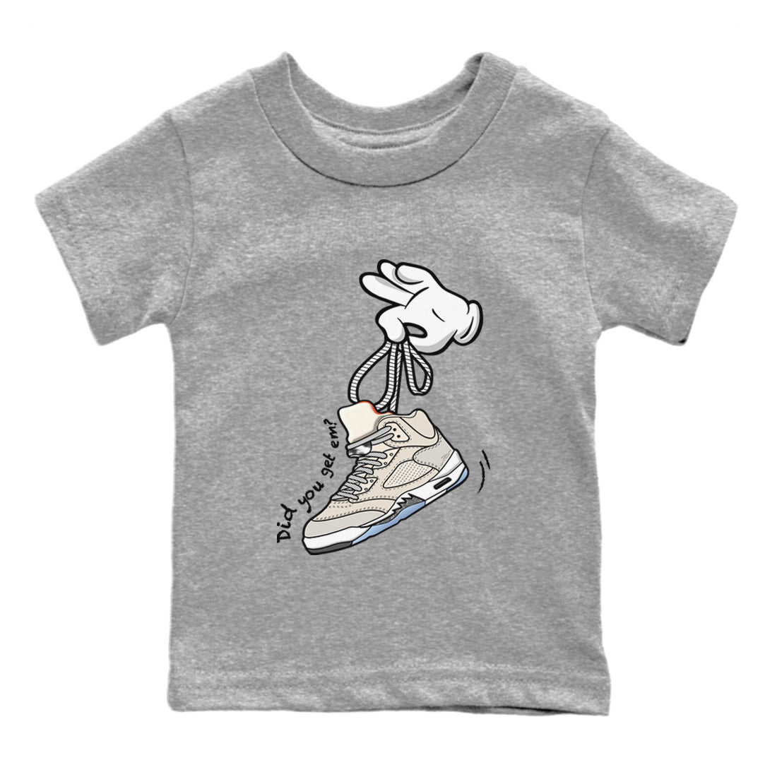 Air Jordan 5 Craft Sneaker Match Tees Cartoon Hands Streetwear Sneaker Shirt Air Jordan 5 Retro Craft Tees Kids Shirts Heather Grey 2