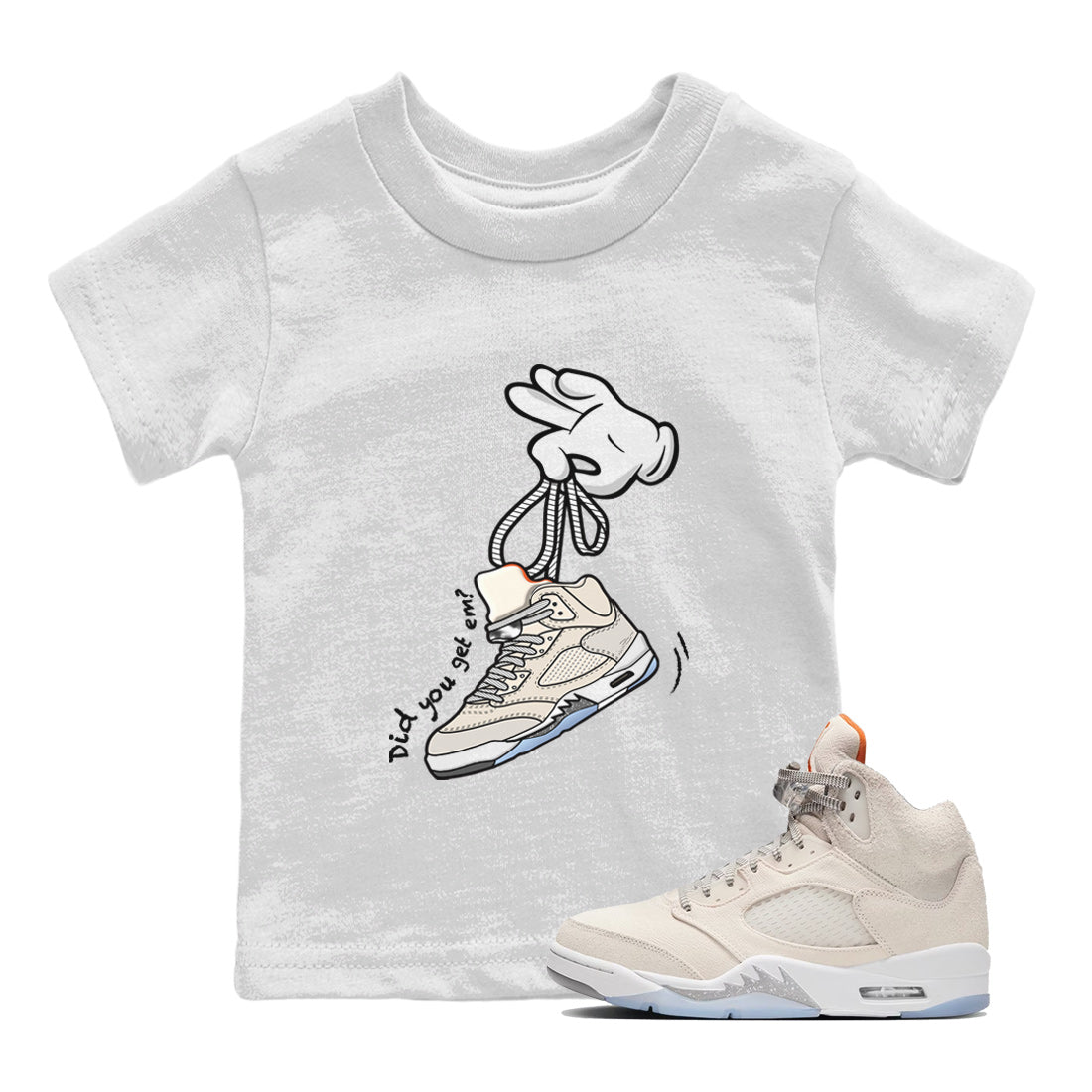 Air Jordan 5 Craft Sneaker Match Tees Cartoon Hands Streetwear Sneaker Shirt Air Jordan 5 Retro Craft Tees Kids Shirts White 1