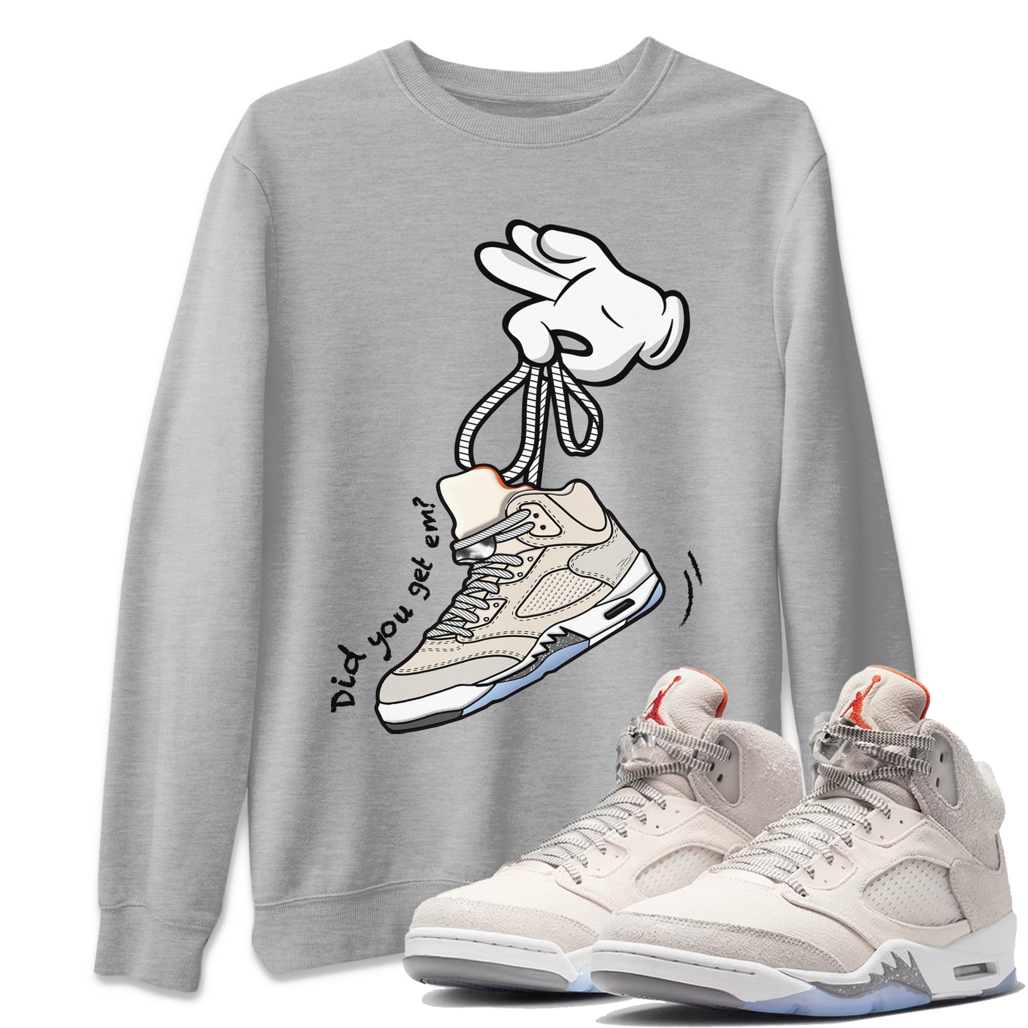 Air Jordan 5 Craft Sneaker Match Tees Cartoon Hands Streetwear Sneaker Shirt Air Jordan 5 Retro Craft Tees Unisex Shirts Heather Grey 1