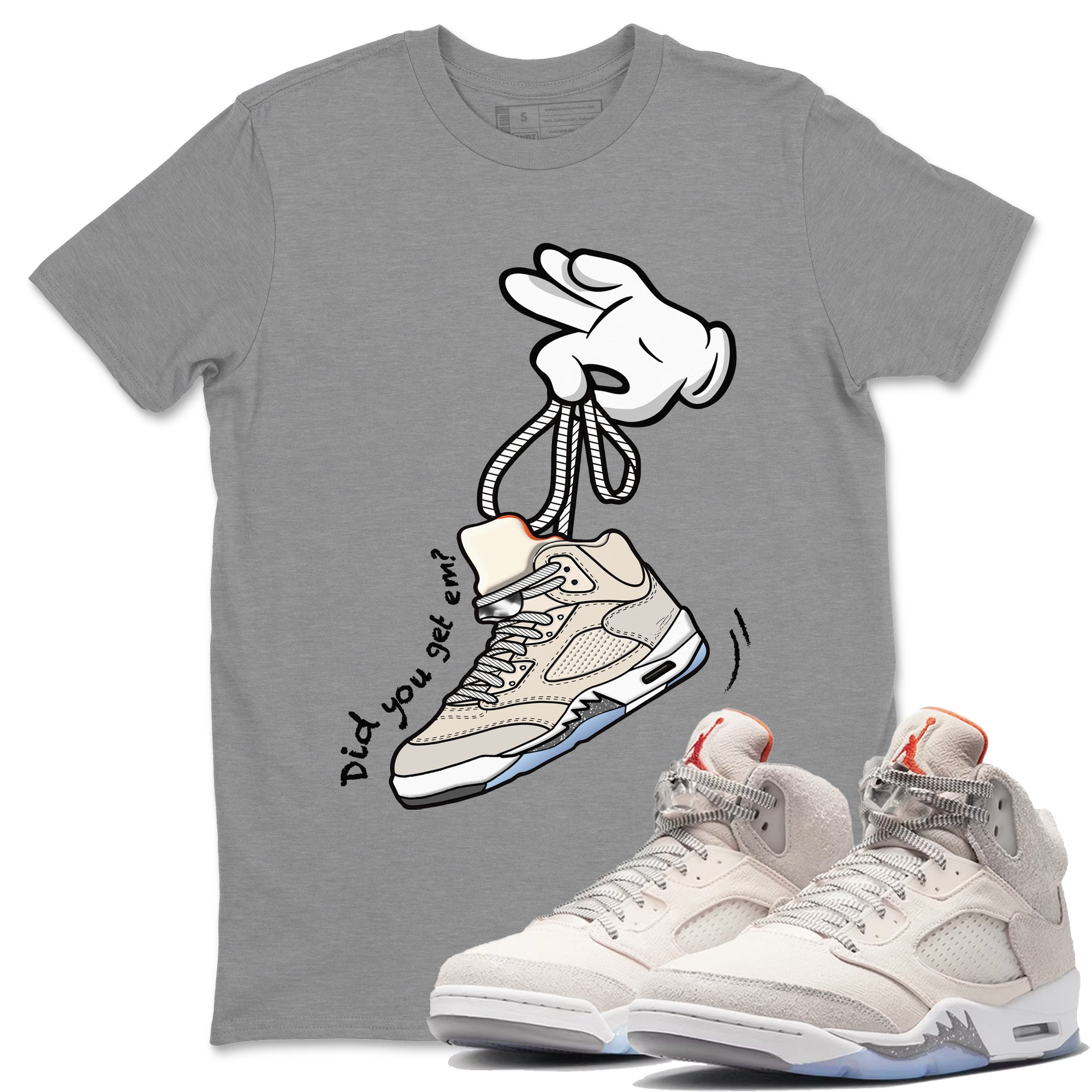 Air Jordan 5 Craft Sneaker Match Tees Cartoon Hands Streetwear Sneaker Shirt Air Jordan 5 Retro Craft Tees Unisex Shirts Heather Grey 1