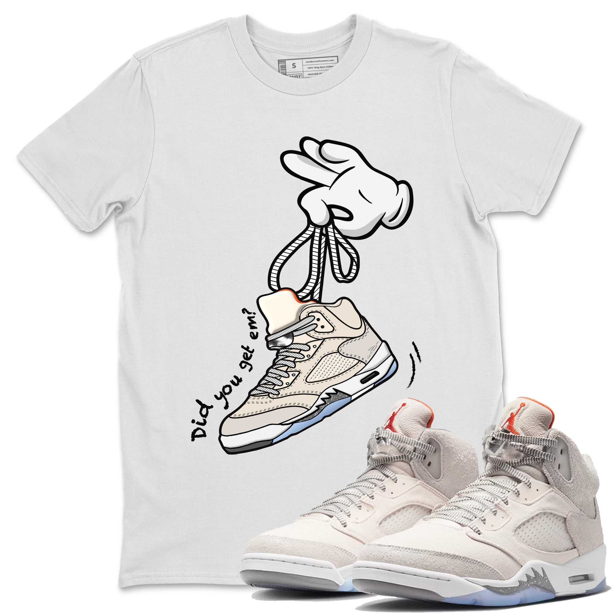 Air Jordan 5 Craft Sneaker Match Tees Cartoon Hands Streetwear Sneaker Shirt Air Jordan 5 Retro Craft Tees Unisex Shirts White 1
