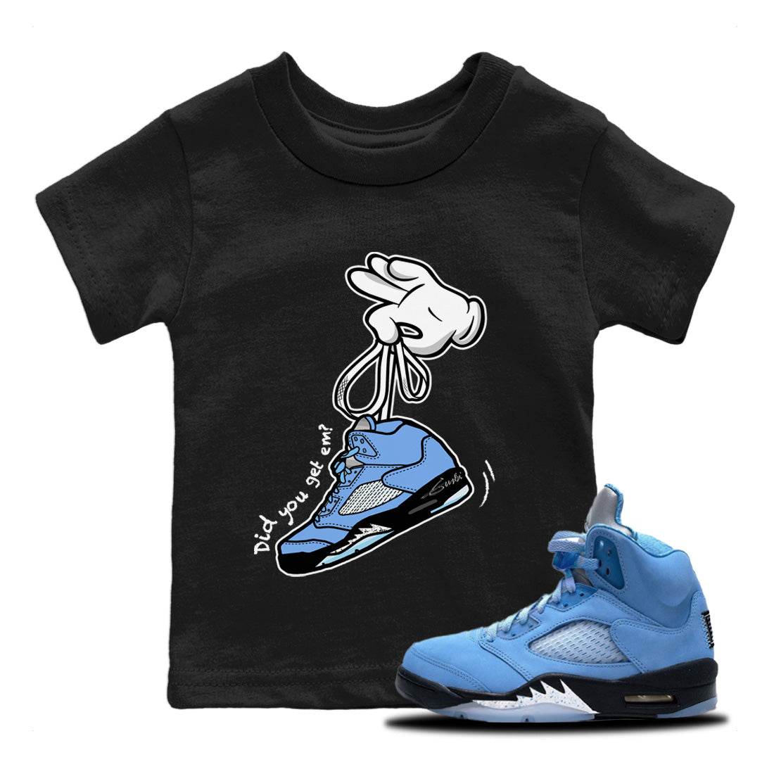 Air Jordan 5 UNC Shirt To Match Jordans Cartoon Hands Sneaker Tees Air Jordan 5 Retro UNC Drip Gear Zone Sneaker Matching Clothing Kids Shirts Black 1