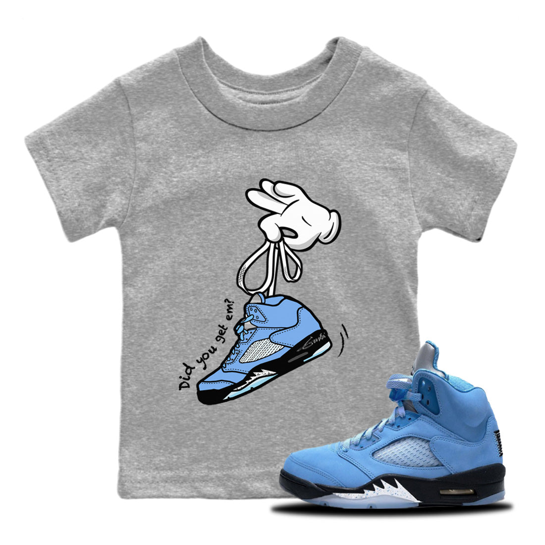 Air Jordan 5 UNC Cartoon Hands Baby and Kids Sneaker Tees Air Jordan 5 Retro UNC Kids Sneaker Tees Size Chart