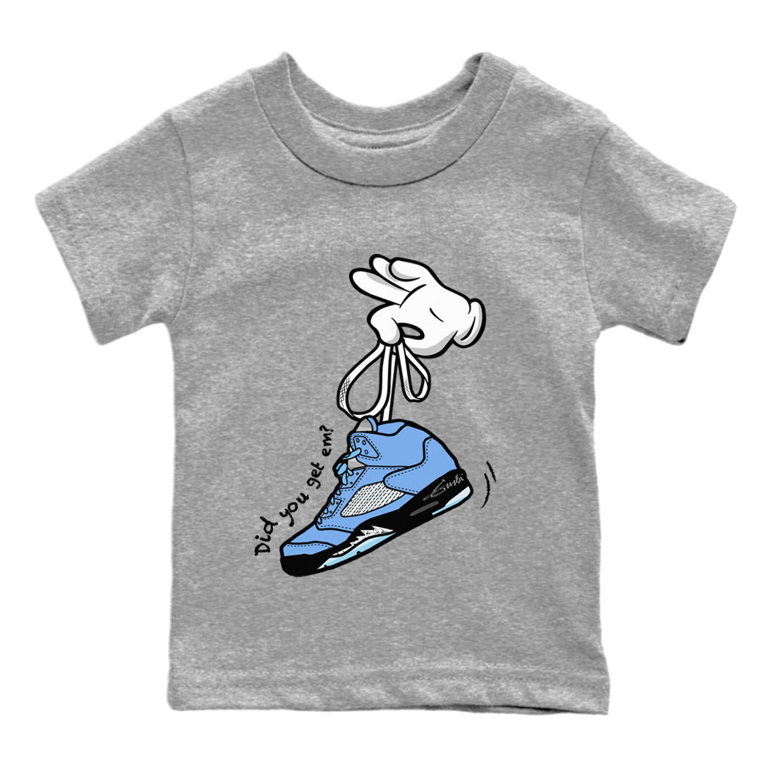 Air Jordan 5 UNC Shirt To Match Jordans Cartoon Hands Sneaker Tees Air Jordan 5 Retro UNC Drip Gear Zone Sneaker Matching Clothing Kids Shirts Heather Grey 2