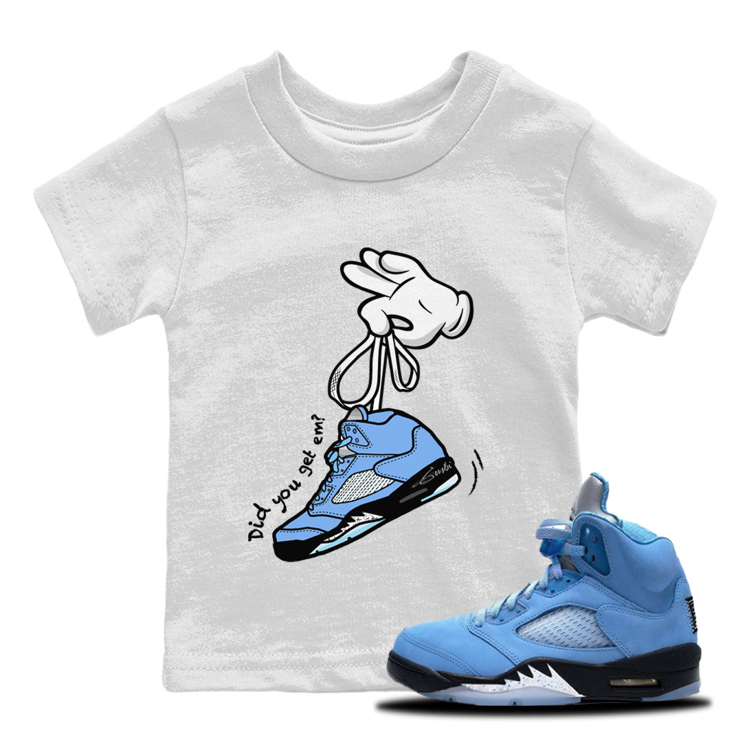 Air Jordan 5 UNC Shirt To Match Jordans Cartoon Hands Sneaker Tees Air Jordan 5 Retro UNC Drip Gear Zone Sneaker Matching Clothing Kids Shirts White 1