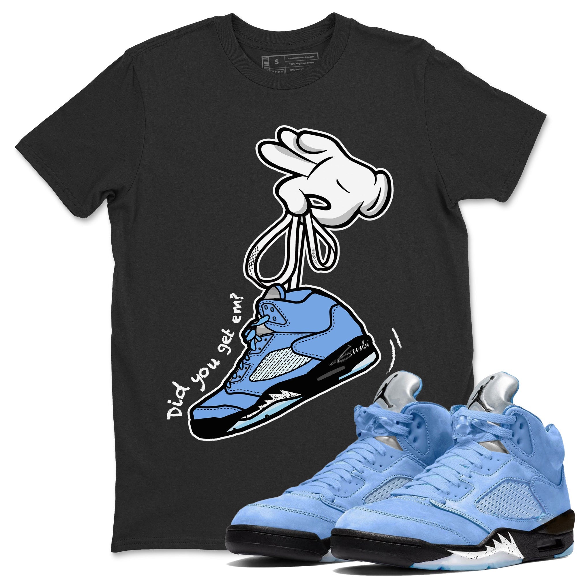 Air Jordan 5 UNC Shirt To Match Jordans Cartoon Hands Sneaker Tees Air Jordan 5 Retro UNC Drip Gear Zone Sneaker Matching Clothing Unisex Shirts Black 1