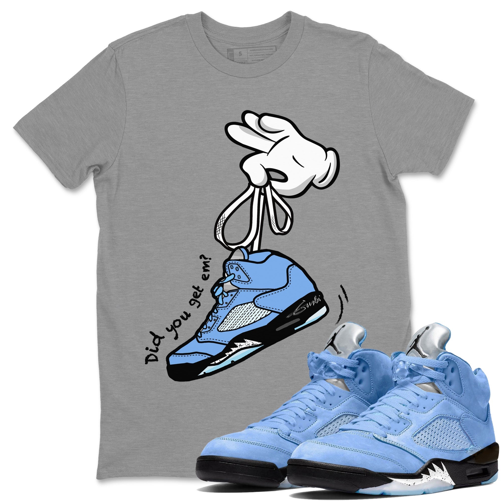 Air Jordan 5 UNC Cartoon Hands Crew Neck Sneaker Tees Air Jordan 5 Retro UNC Sneaker T-Shirts Size Chart