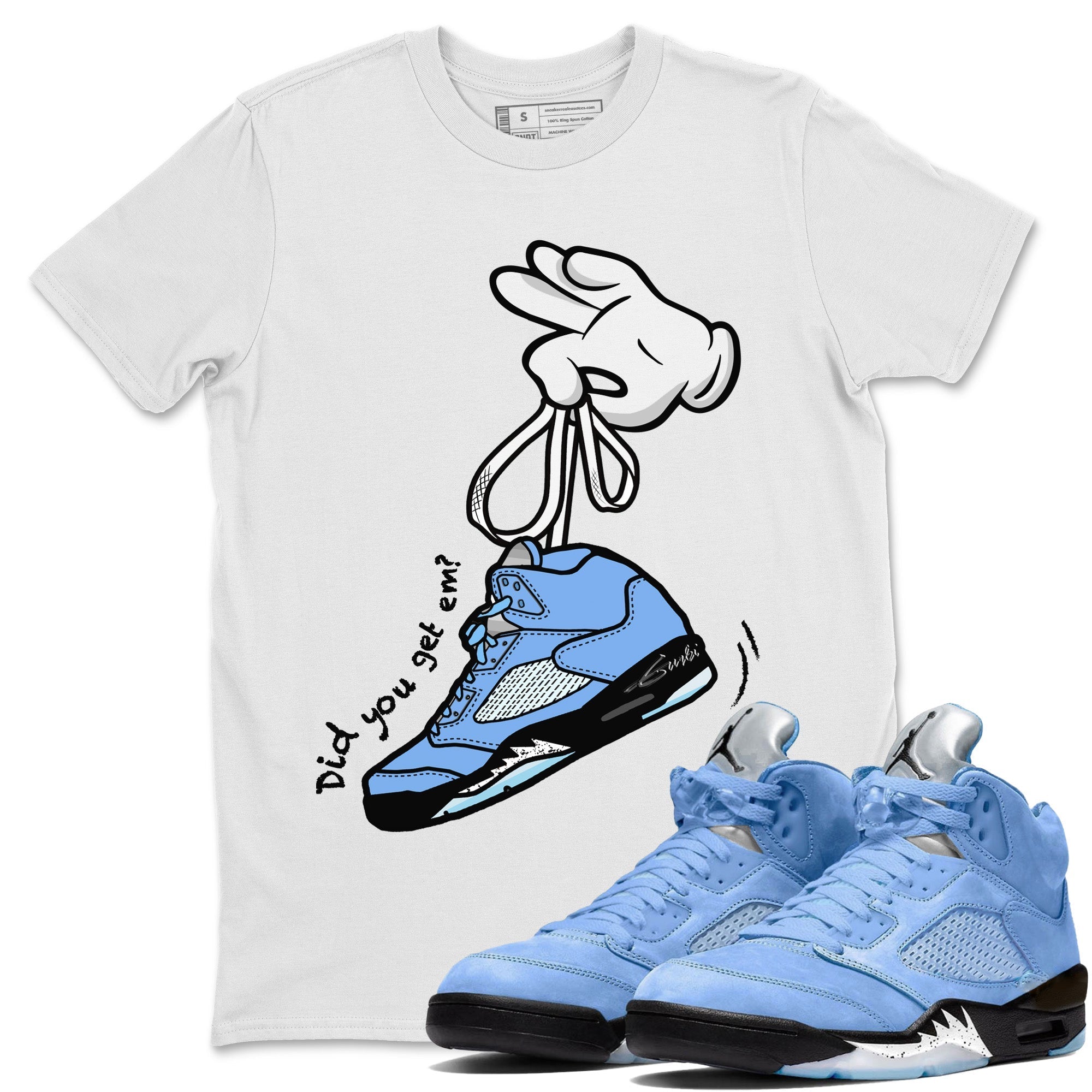 Air Jordan 5 UNC Shirt To Match Jordans Cartoon Hands Sneaker Tees Air Jordan 5 Retro UNC Drip Gear Zone Sneaker Matching Clothing Unisex Shirts White 1