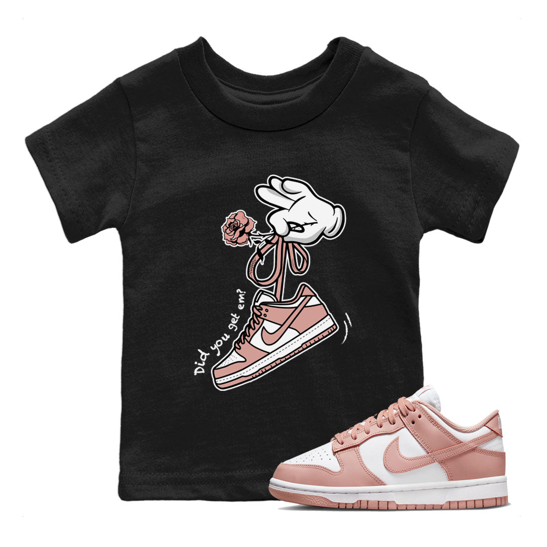 Dunk Low WMNS Rose Whisper shirt to match jordans Cartoon Hands Streetwear Sneaker Shirt Dunk Rose Whisper Drip Gear Zone Sneaker Matching Clothing Baby Toddler Kids Black 1 T-Shirt