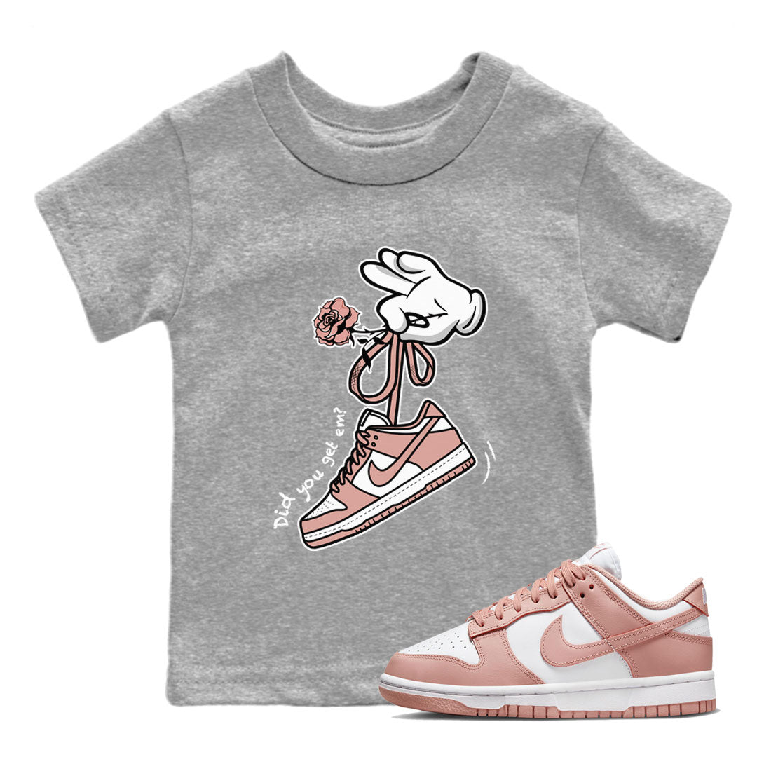 Dunk Low WMNS Rose Whisper shirt to match jordans Cartoon Hands Streetwear Sneaker Shirt Dunk Rose Whisper Drip Gear Zone Sneaker Matching Clothing Baby Toddler Kids Heather Grey 1 T-Shirt