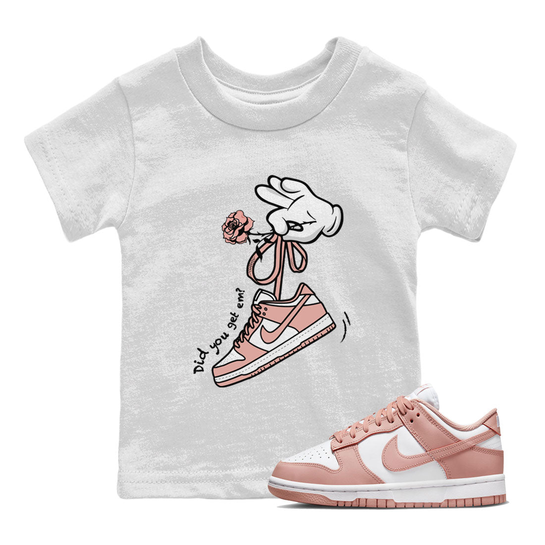 Dunk Low WMNS Rose Whisper shirt to match jordans Cartoon Hands Streetwear Sneaker Shirt Dunk Rose Whisper Drip Gear Zone Sneaker Matching Clothing Baby Toddler Kids White 1 T-Shirt