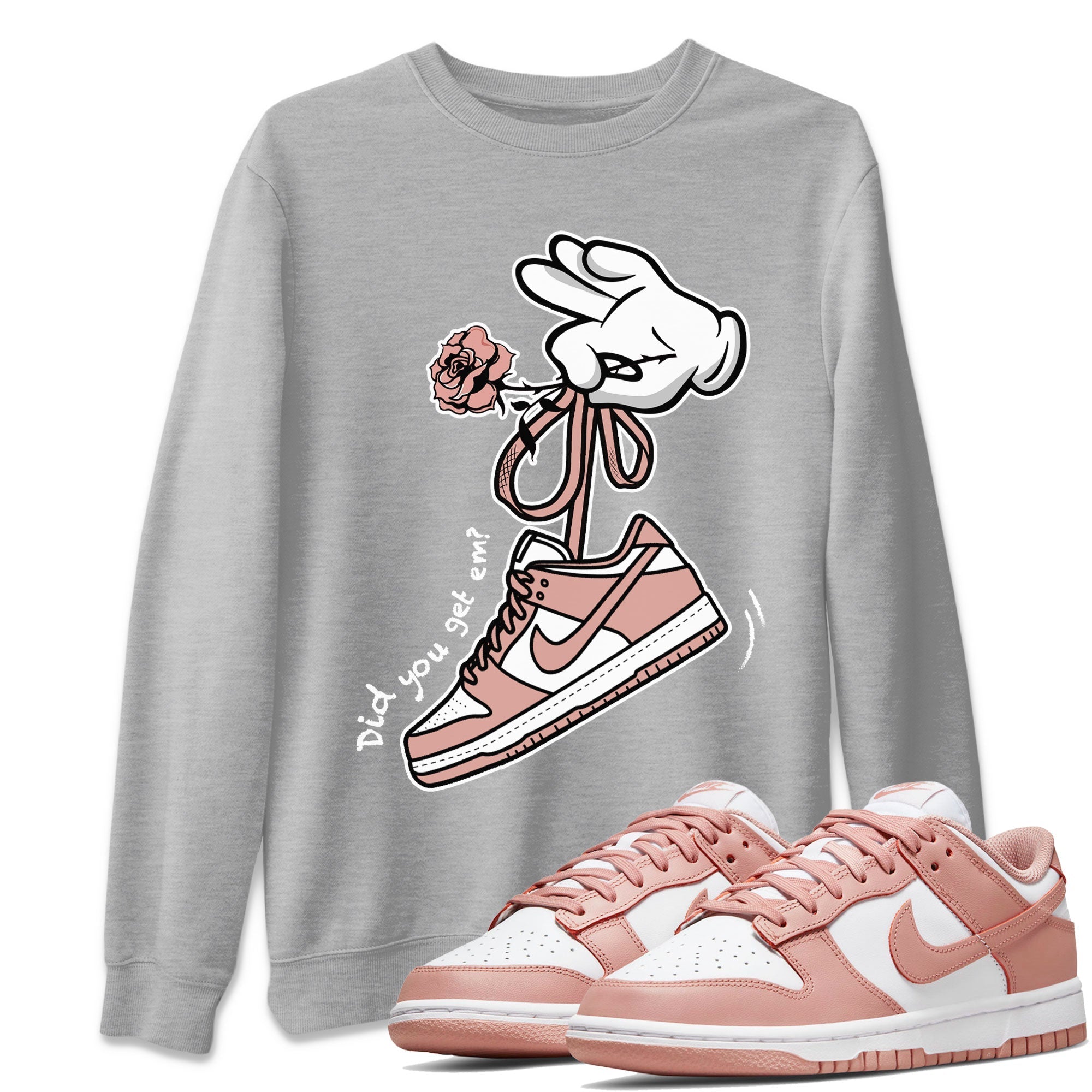 Dunk Low WMNS Rose Whisper shirt to match jordans Cartoon Hands Streetwear Sneaker Shirt Dunk Rose Whisper Drip Gear Zone Sneaker Matching Clothing Casual Unisex shirts Heather Grey 1 T-Shirt