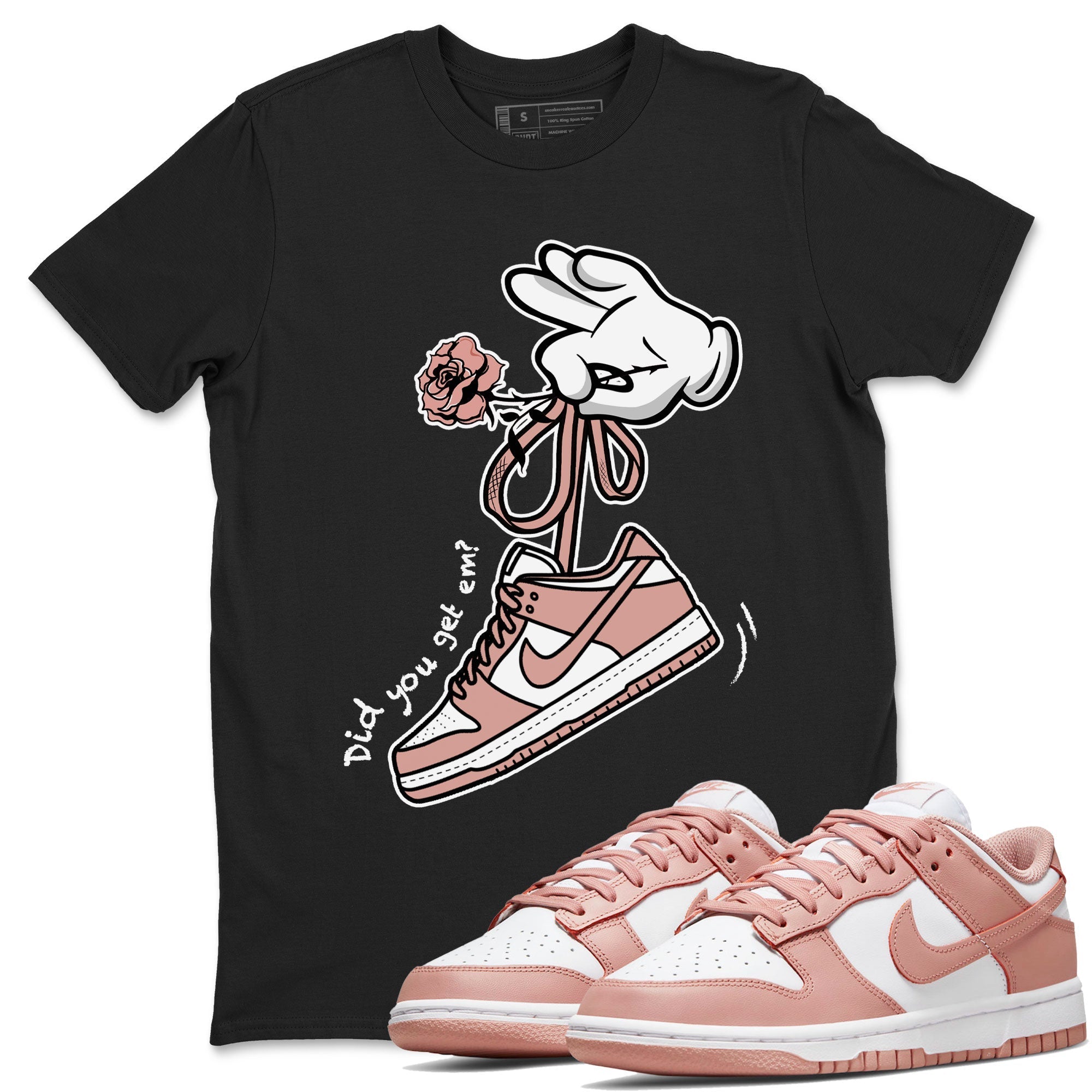 Dunk Low WMNS Rose Whisper shirt to match jordans Cartoon Hands Streetwear Sneaker Shirt Dunk Rose Whisper Drip Gear Zone Sneaker Matching Clothing Casual Unisex shirts Black 1 T-Shirt