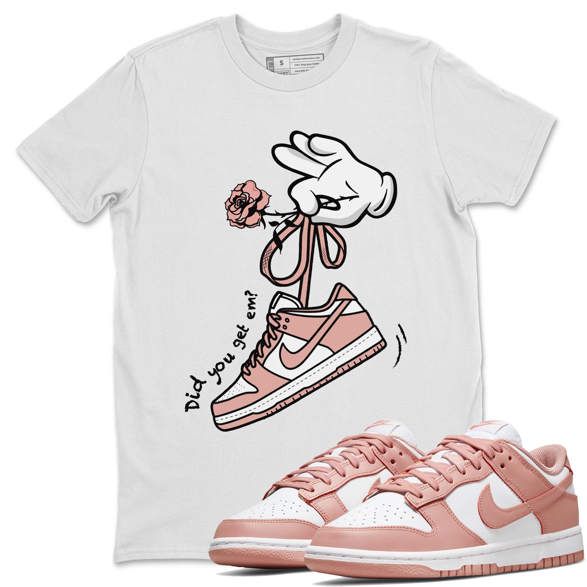 Dunk Low WMNS Rose Whisper shirt to match jordans Cartoon Hands Streetwear Sneaker Shirt Dunk Rose Whisper Drip Gear Zone Sneaker Matching Clothing Casual Unisex shirts White 1 T-Shirt