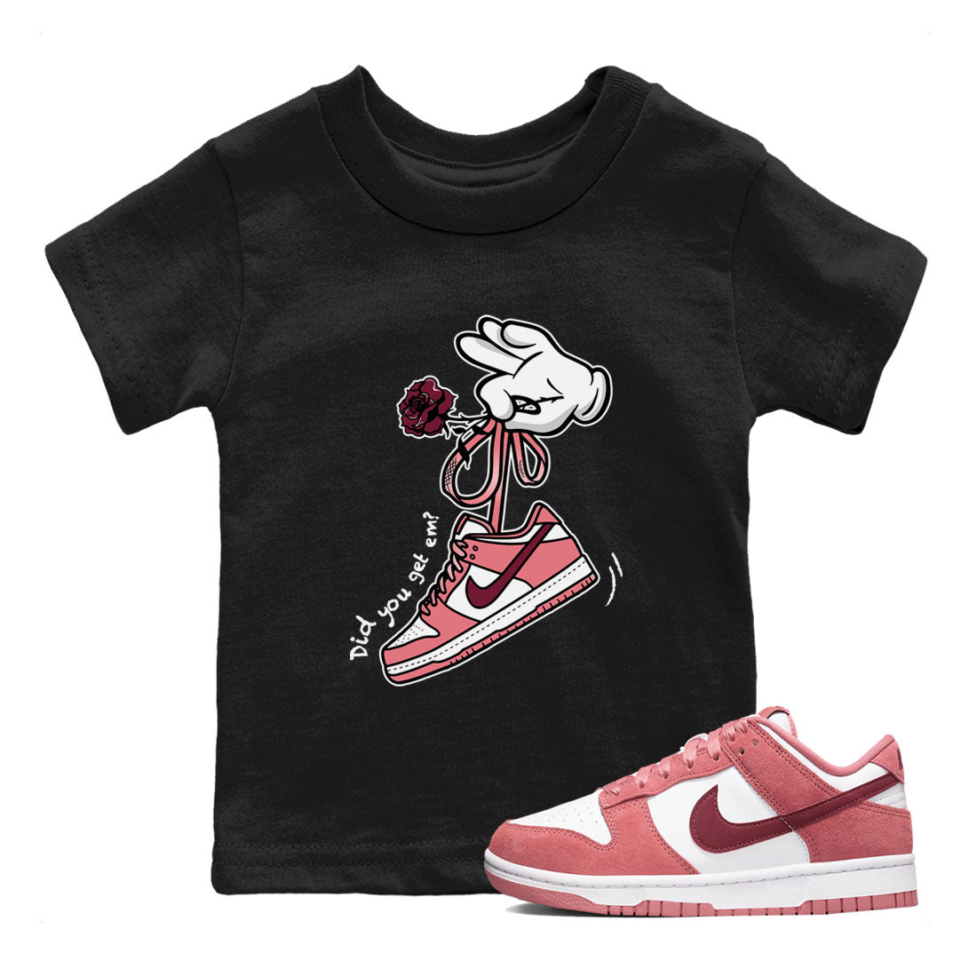 Dunks Valentines Day shirt to match jordans Cartoon Hands sneaker tees Dunks Valentine's Day Drip Gear Zone baby toddler Black 1 cotton Shirt