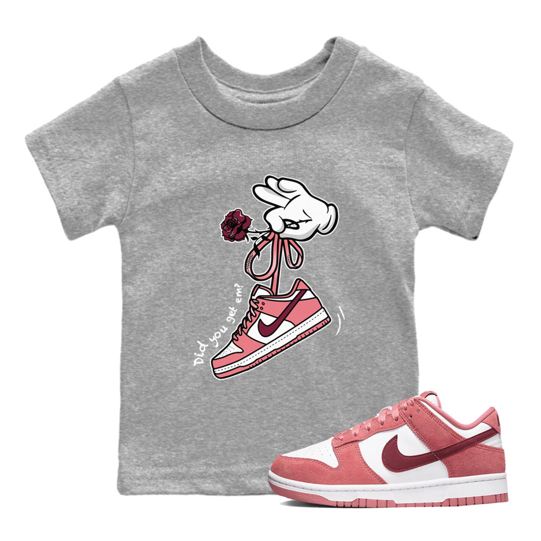 Dunks Valentines Day shirt to match jordans Cartoon Hands sneaker tees Dunks Valentine's Day Drip Gear Zone baby toddler Heather Grey 1 cotton Shirt
