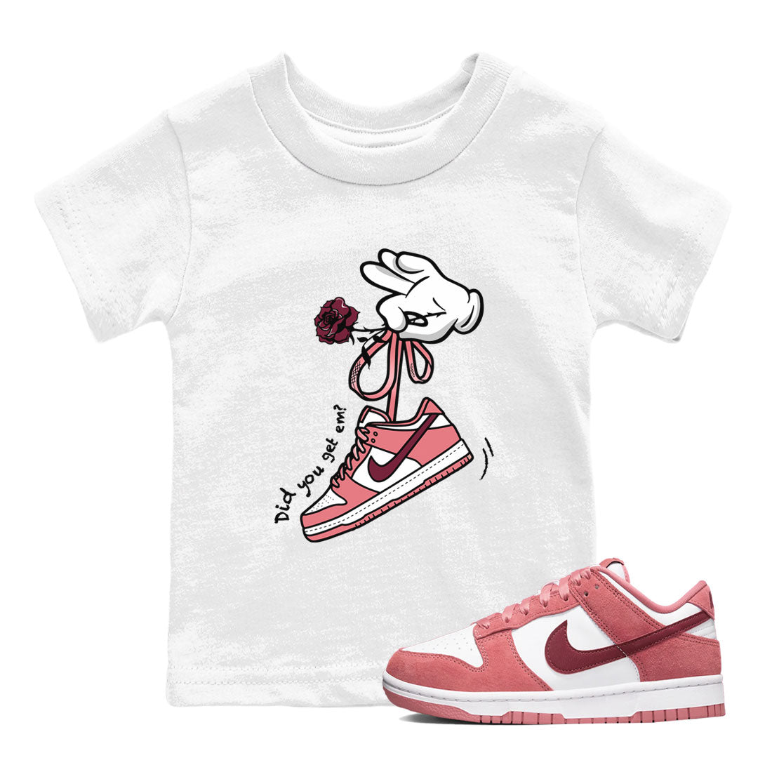 Dunks Valentines Day shirt to match jordans Cartoon Hands sneaker tees Dunks Valentine's Day Drip Gear Zone baby toddler White 1 cotton Shirt