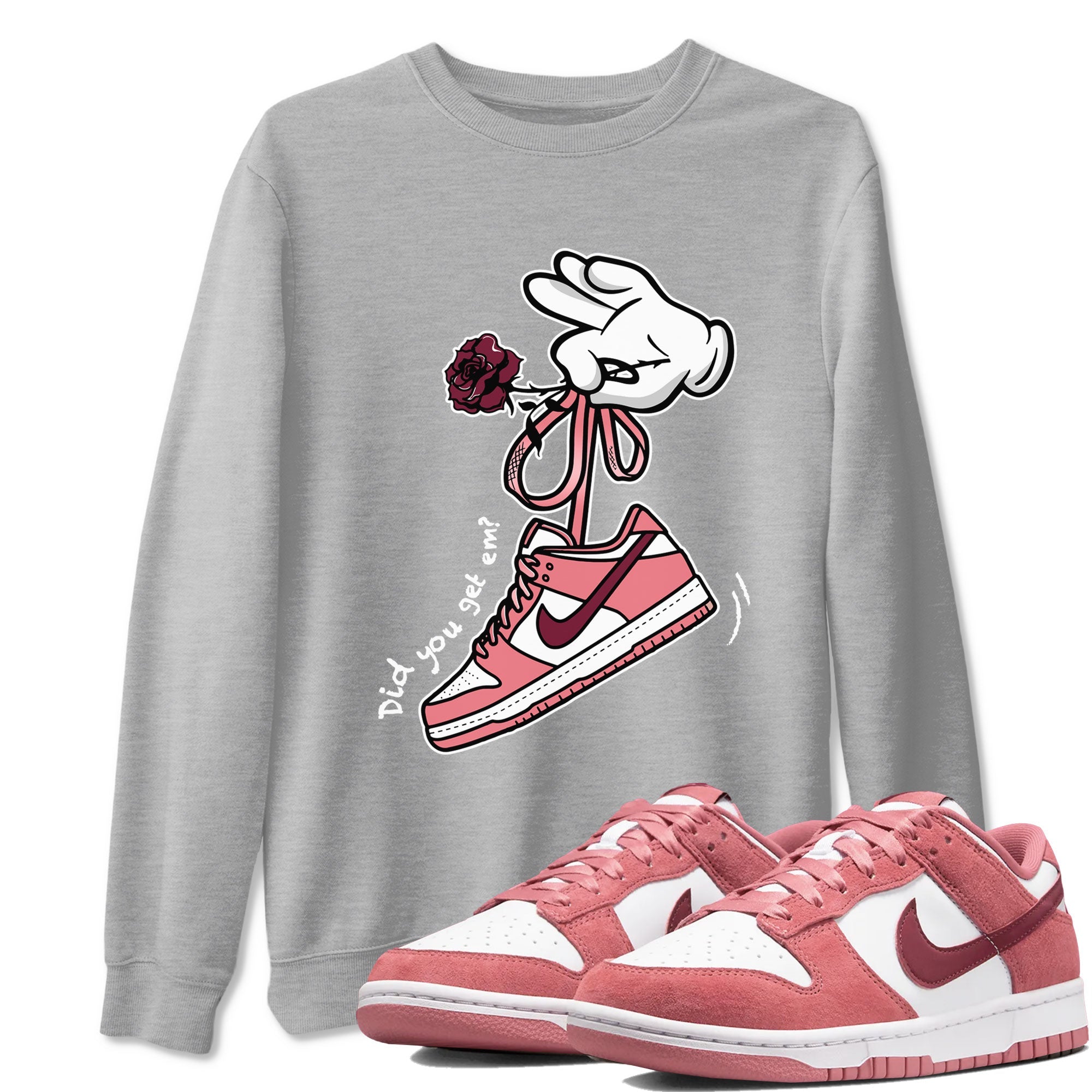 Dunks Valentines Day shirt to match jordans Cartoon Hands sneaker tees Dunks Valentine's Day Drip Gear Zone unisex cotton Heather Grey 1 crew neck shirt