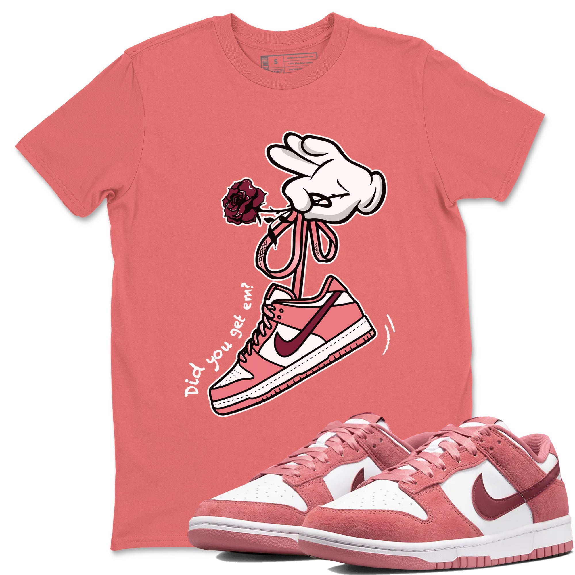 Dunks Valentines Day shirt to match jordans Cartoon Hands sneaker tees Dunks Valentine's Day Drip Gear Zone unisex cotton Coral 1 crew neck shirt