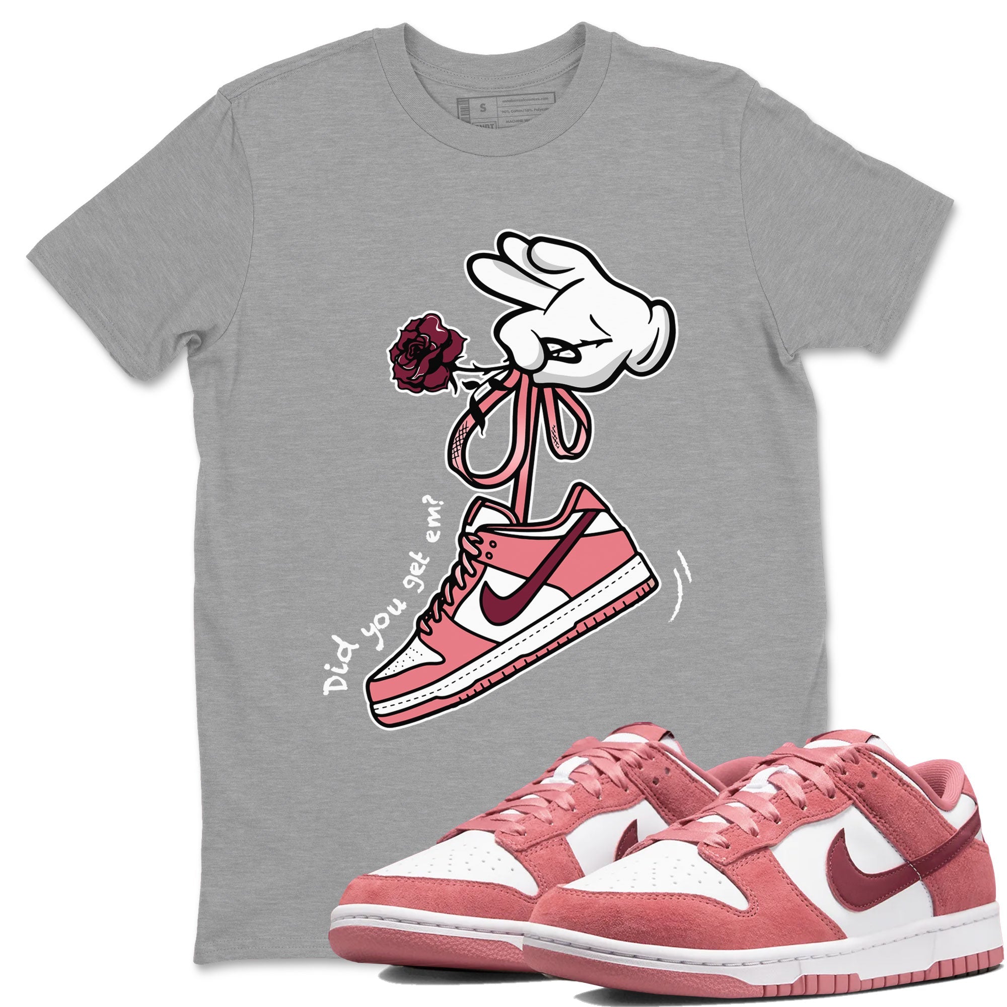 Dunks Valentines Day shirt to match jordans Cartoon Hands sneaker tees Dunks Valentine's Day Drip Gear Zone unisex cotton Heather Grey 1 crew neck shirt