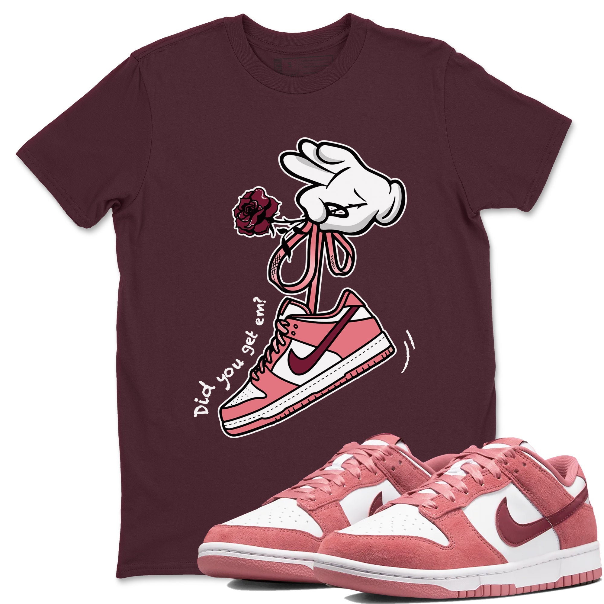 Dunks Valentines Day shirt to match jordans Cartoon Hands sneaker tees Dunks Valentine's Day Drip Gear Zone unisex cotton Maroon 1 crew neck shirt