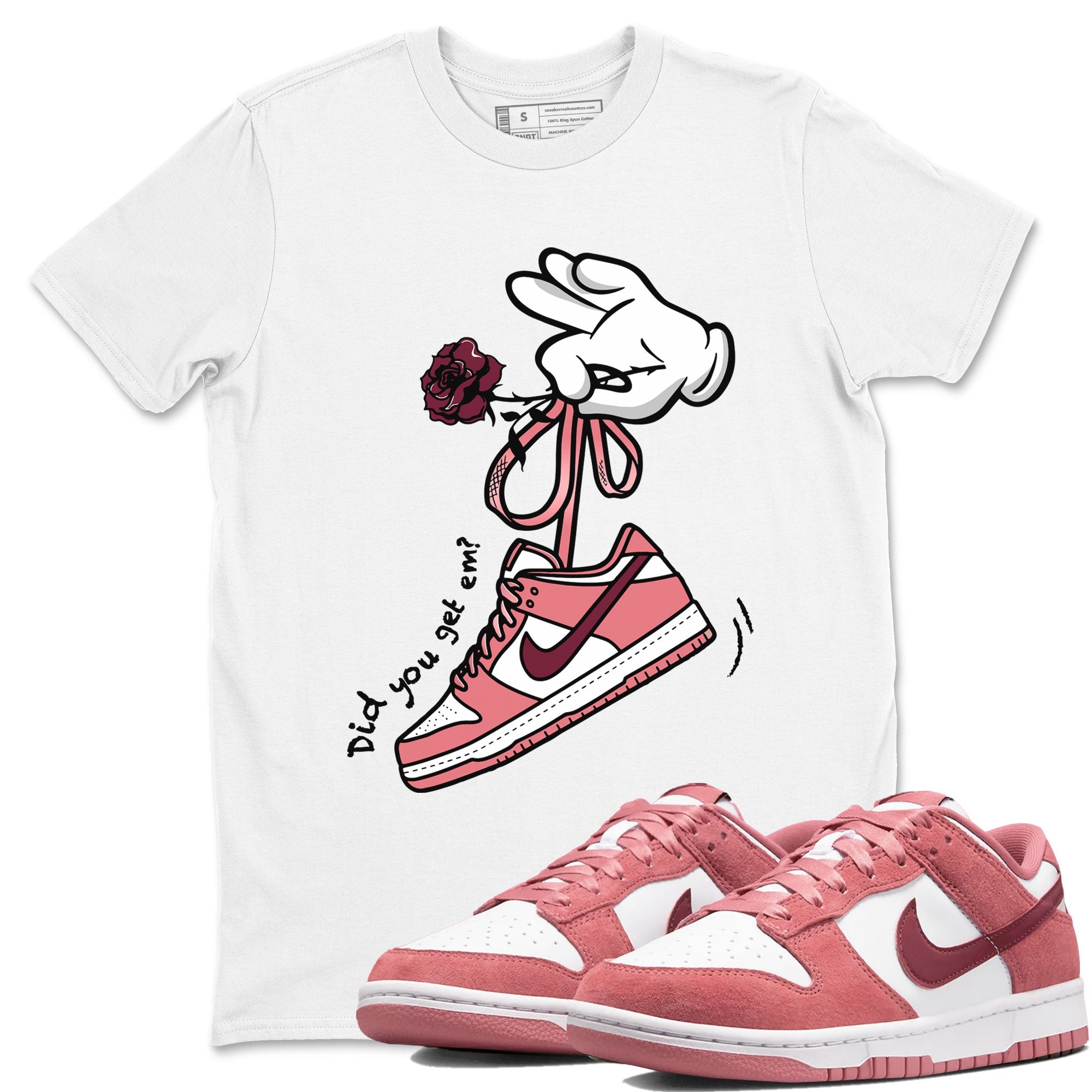 Dunks Valentines Day shirt to match jordans Cartoon Hands sneaker tees Dunks Valentine's Day Drip Gear Zone unisex cotton White 1 crew neck shirt