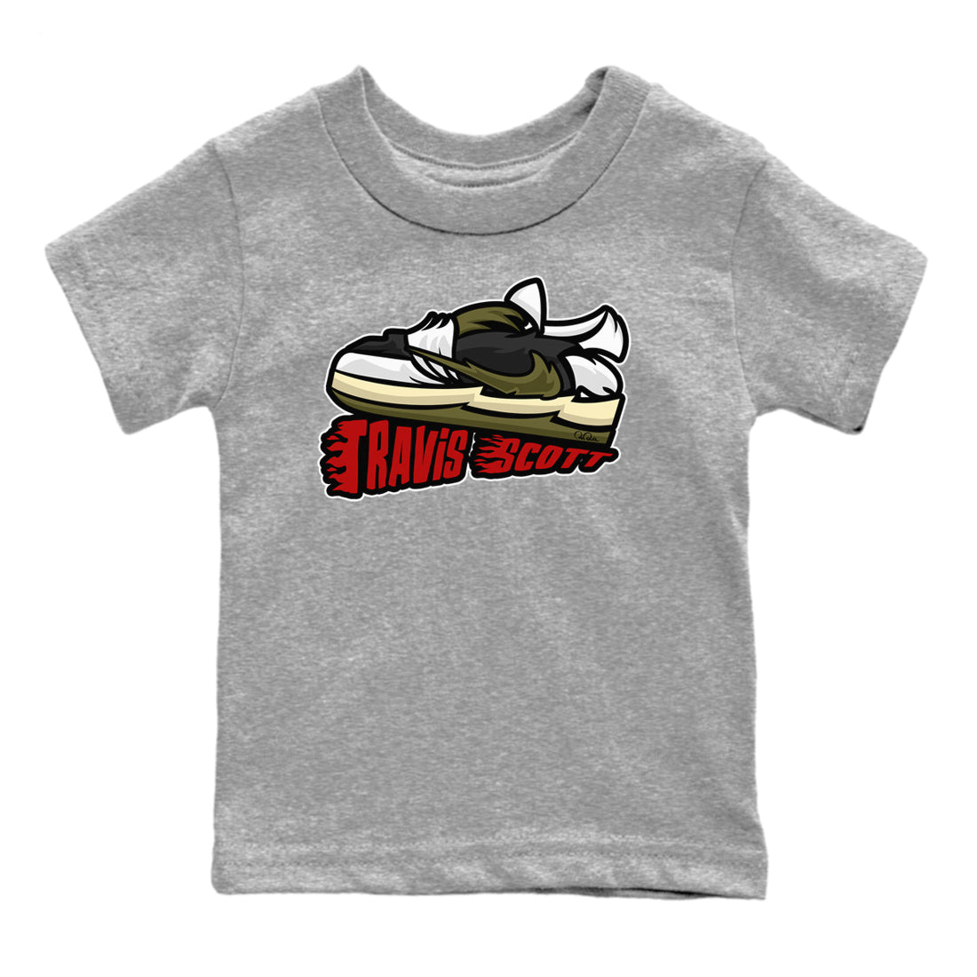Jordan 1 Travis Scott Olive Sneaker Tees Drip Gear Zone Cartoon Shoes Sneaker Tees Jordan 1 Travis Scott Olive Shirt Kids Shirts