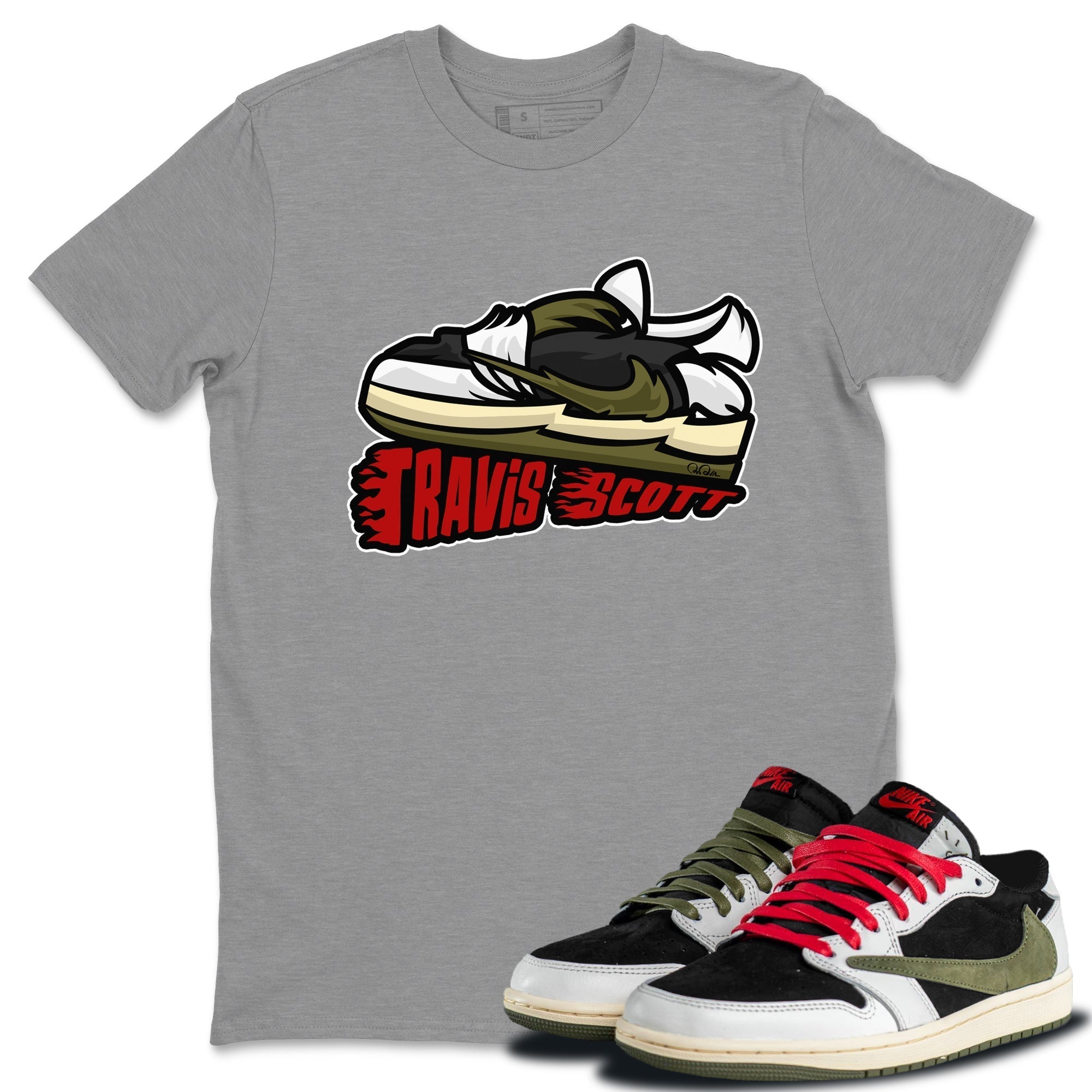 Jordan 1 Travis Scott Olive Sneaker Tees Drip Gear Zone Cartoon Shoes Sneaker Tees Jordan 1 Travis Scott Olive Shirt Unisex Shirts