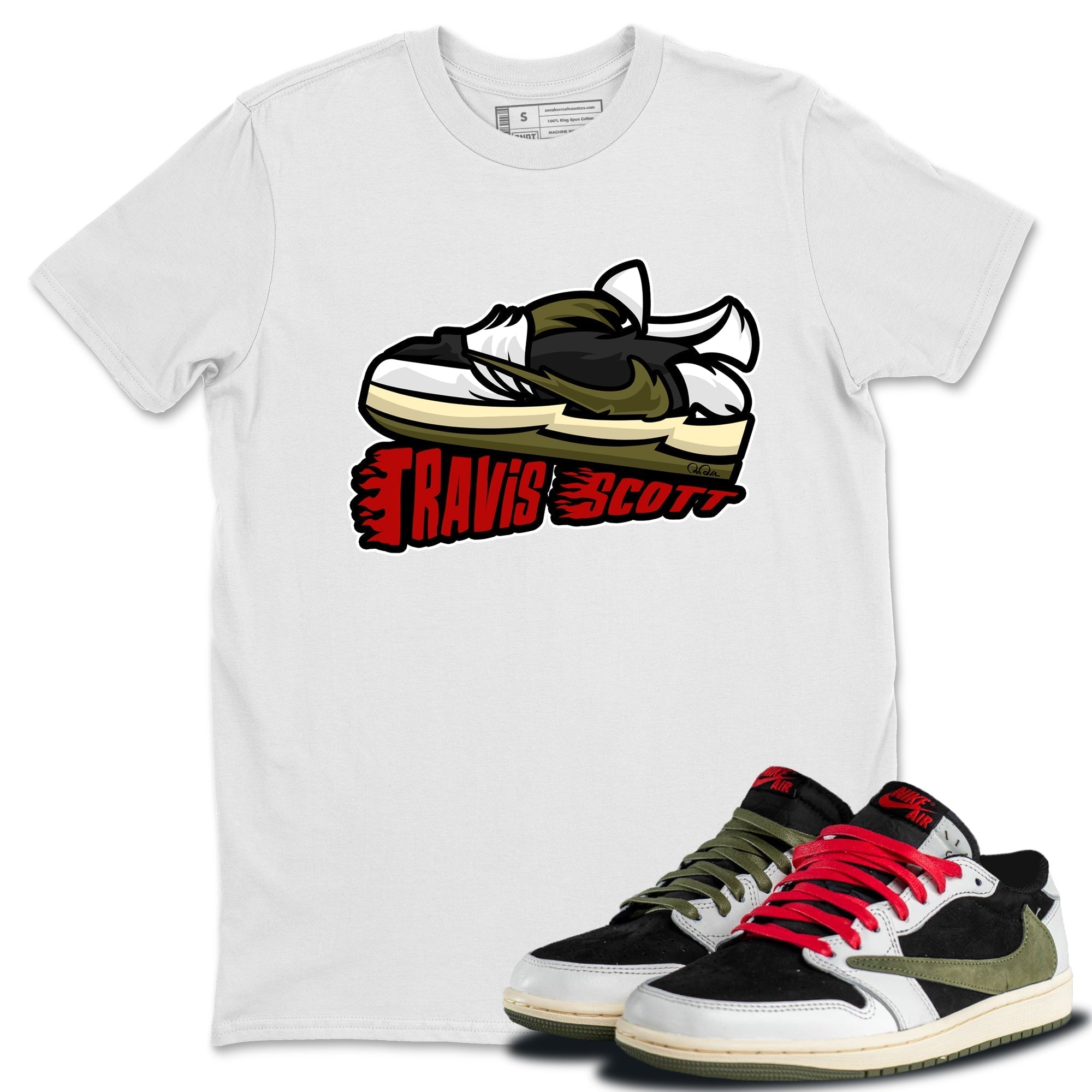 Jordan 1 Travis Scott Olive Sneaker Tees Drip Gear Zone Cartoon Shoes Sneaker Tees Jordan 1 Travis Scott Olive Shirt Unisex Shirts