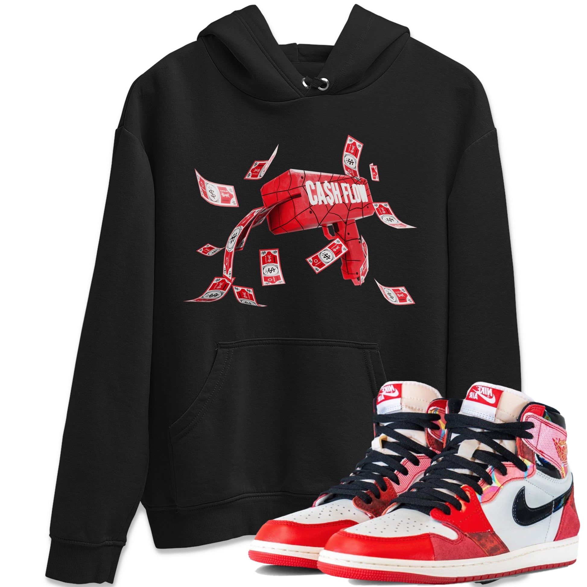 Air Jordan 1 Spider Man Sneaker Match Tees Cash Flow Sneaker Release Tees AJ1 OG HIGH Spider Man Sneaker Release Tees Unisex Shirts Black 1